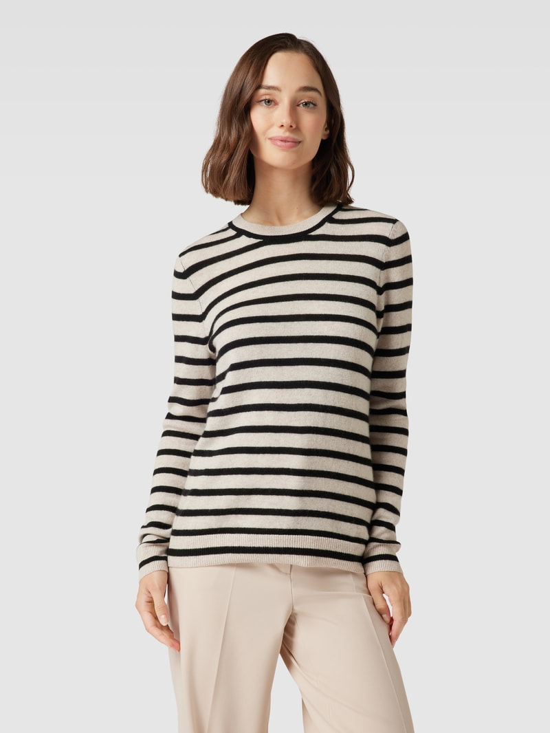 Kaschmirpullover mit Streifenmuster in beige meliert