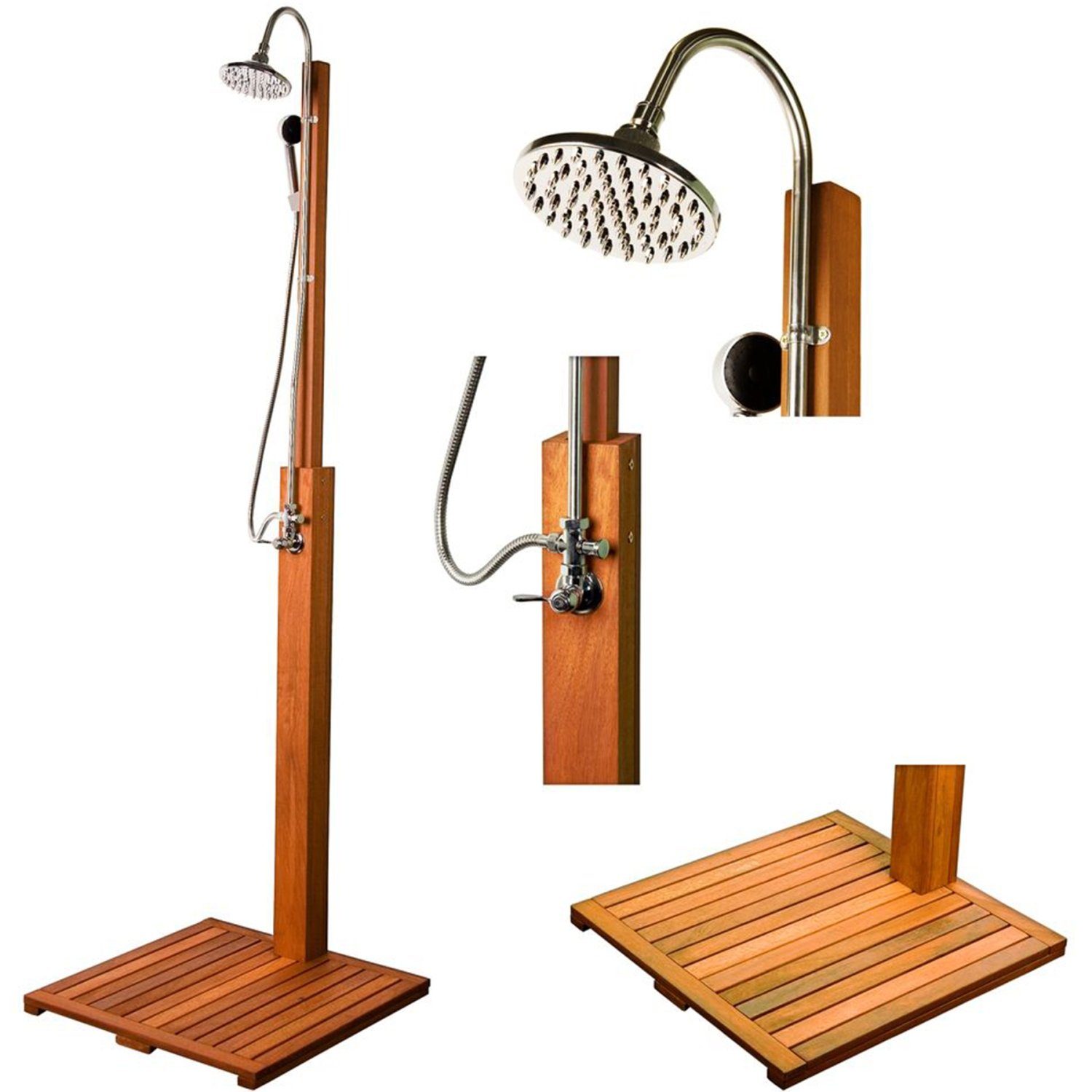 STILISTA Gartendusche Gartendusche Holzdusche Außendusche Pooldusche, FSC®-zertifiziertes Shorea Hartholz, inkl. Brause, 61 x 61 x 210 cm