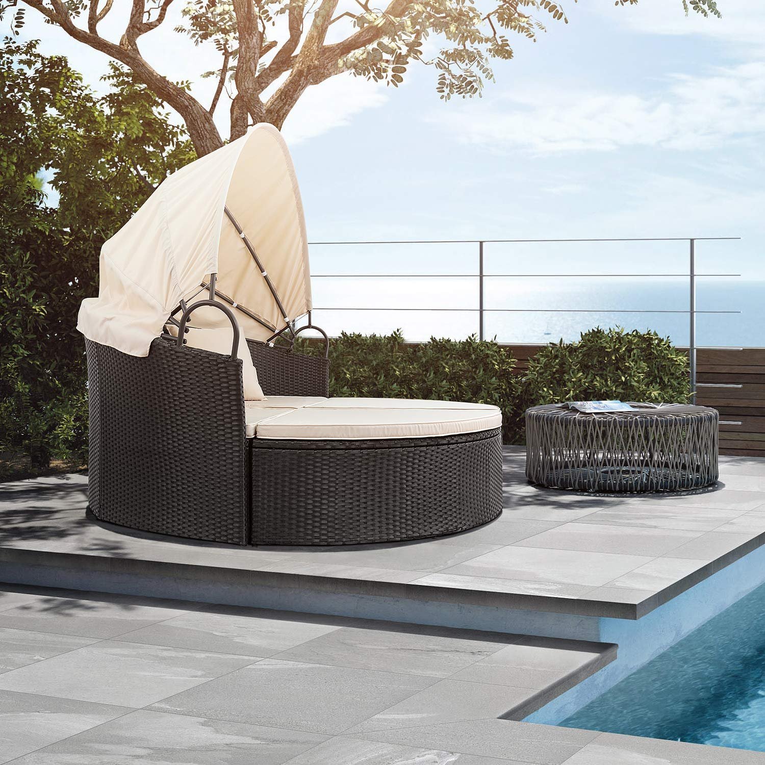 66'' Wide Outdoor Wicker Patio Daybed with Cushions