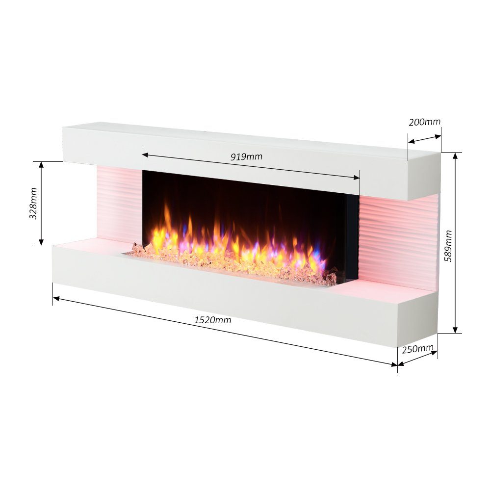 RICHEN Elektrokamin Hestia, Wandkamin mit Heizung 2000W, 3D-Flammeneffekt, LED-Beleuchtung, Fernbedienung, Timer, Thermostat