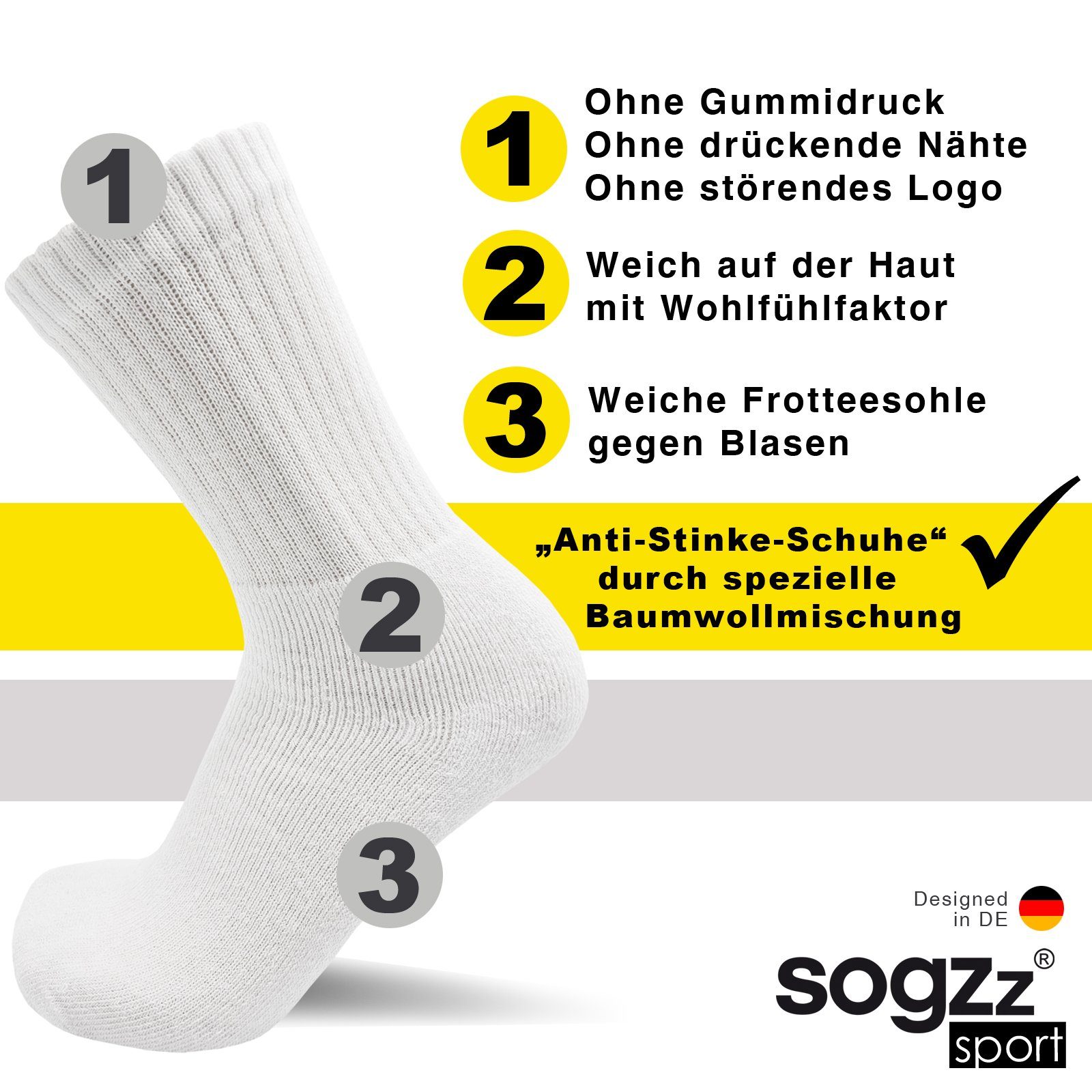 sogzz Tennissocken 5-30 Paar Sportsocken 80% Baumwolle Arbeitssocken Herren Damen (Modell: Sport Basic, 5-Paar)