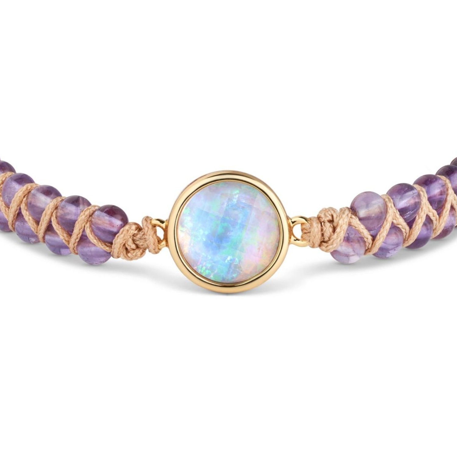 Yoga Armband - Amethyst Edelstein Perlen Violett mit Kristall Anhänger