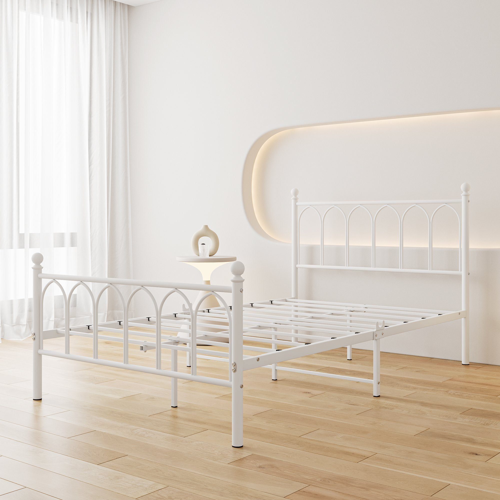 OKWISH Metallbett Metallbett Einzelbett Jugendzimmer mit Lattenrost ohne Martatze, 120 x 200 cm, Weiß