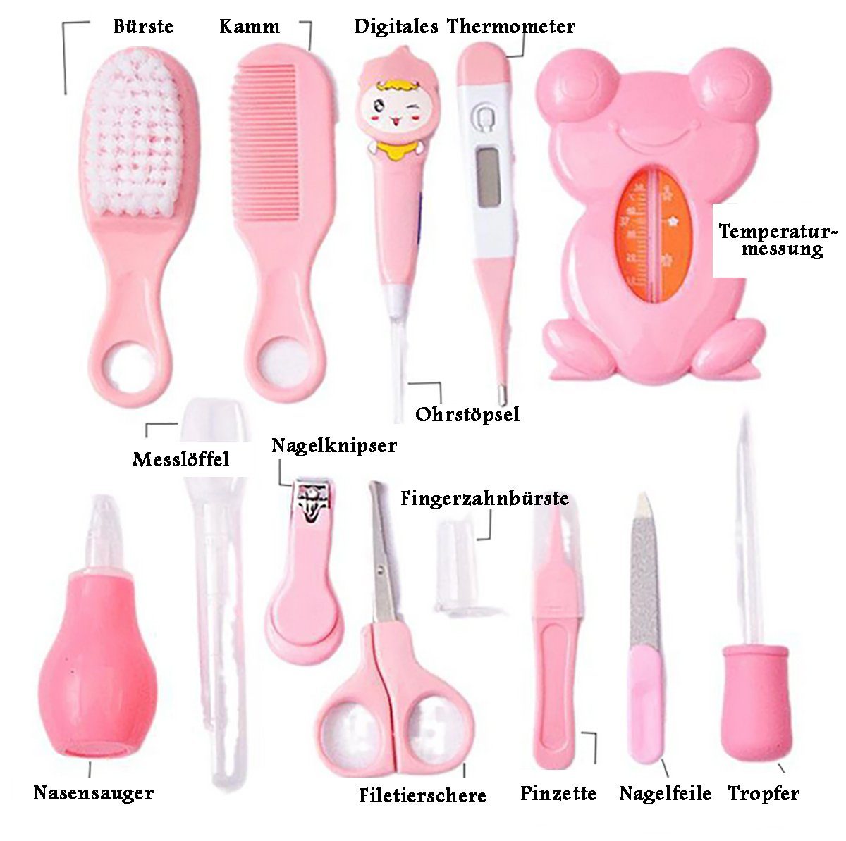TPFBeauty Babypflege-Set 13-teilig Neugeborene inkl. aller Pflegeartikel, 13 tlg., Baby Pflege, Erstausstattung Baby Pflegeset Produkte - Rosa