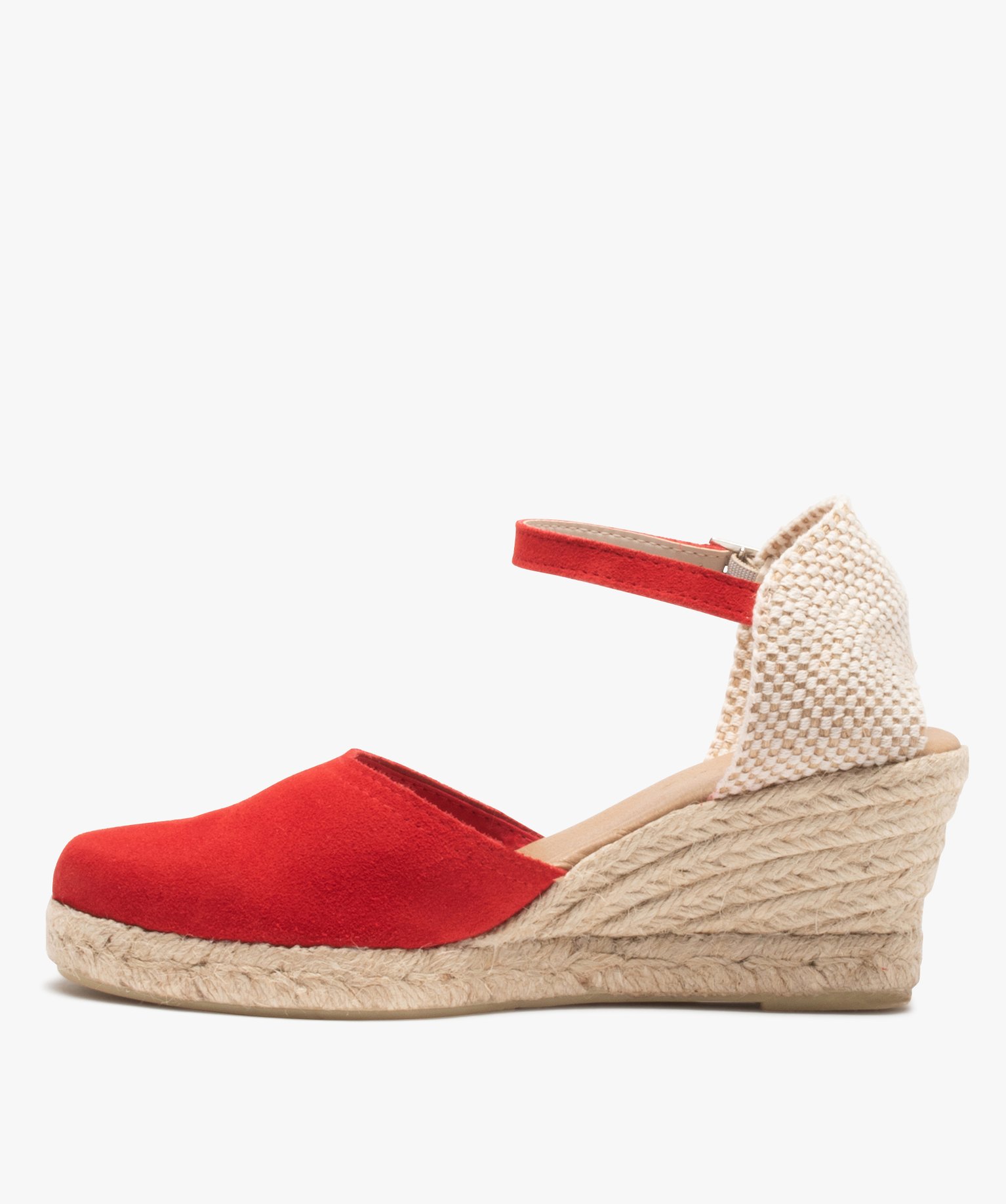 Sandales femme compensées dessus cuir uni rouge | GEMO