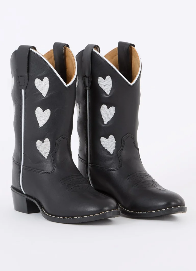 Ghete cowboy din piele cu broderie în formă de inimă, model Bootstock Hearts.