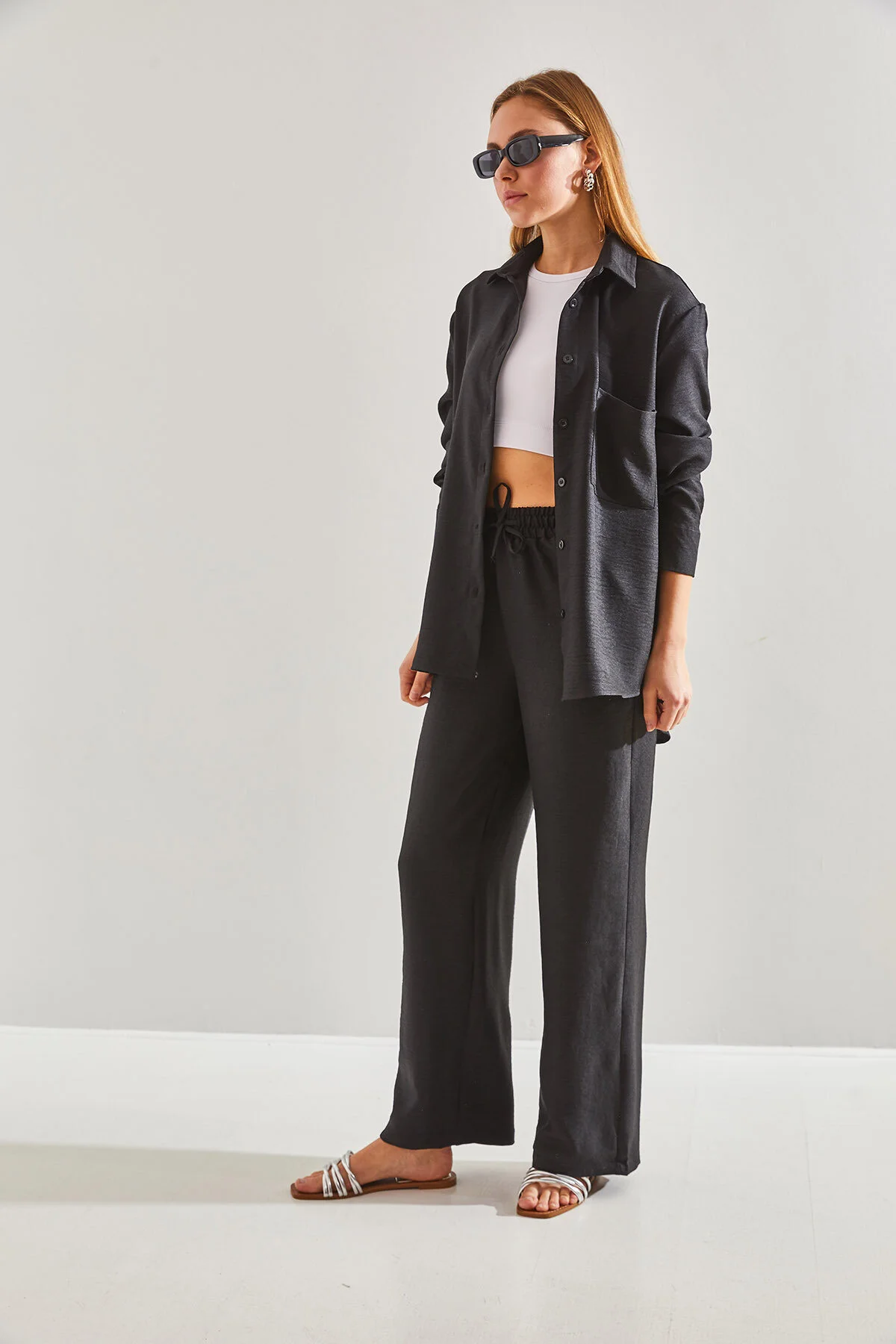 Bianco Lucci  Damen-Set aus Hose und Oberteil mit elastischem Bund