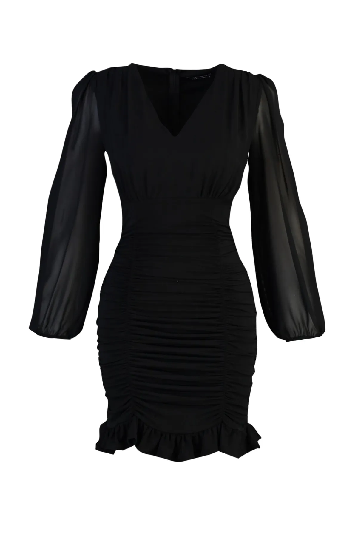 Trendyol Collection  Schwarzes, figurbetontes Webkleid mit Gimped-Effekt TWOAW23EL01044