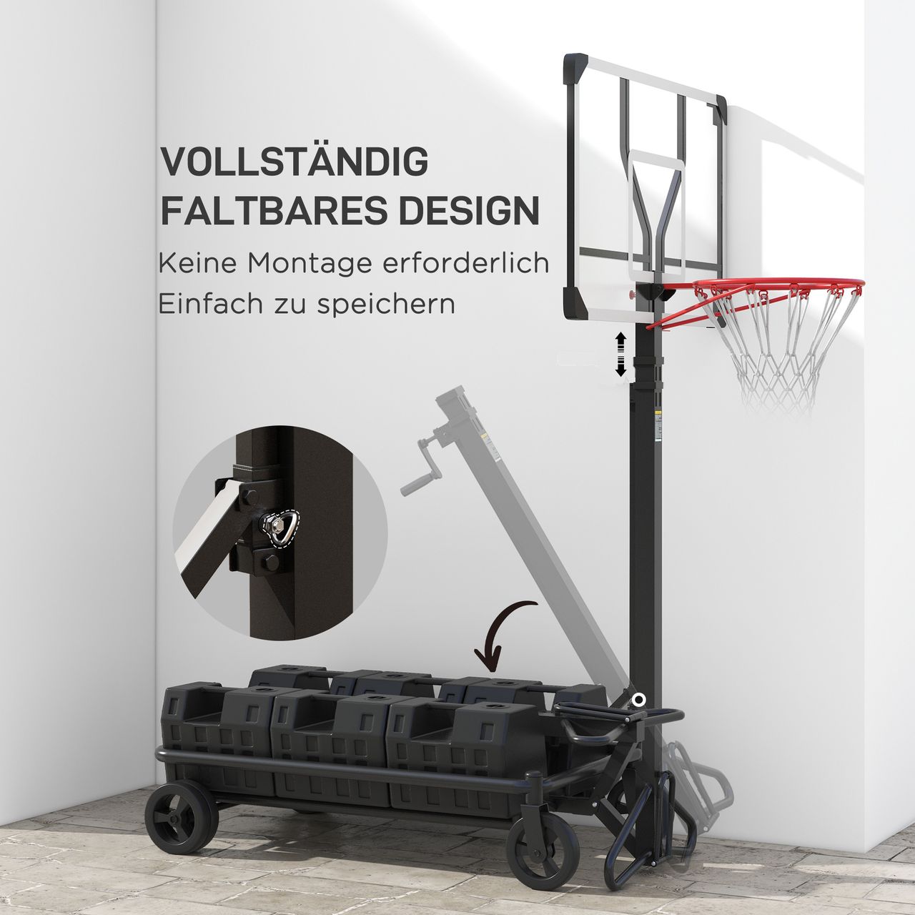 SPORTNOW SPORTNOW Basketballkorb mit Ständer, 130-310 cm klappbar Basketballständer