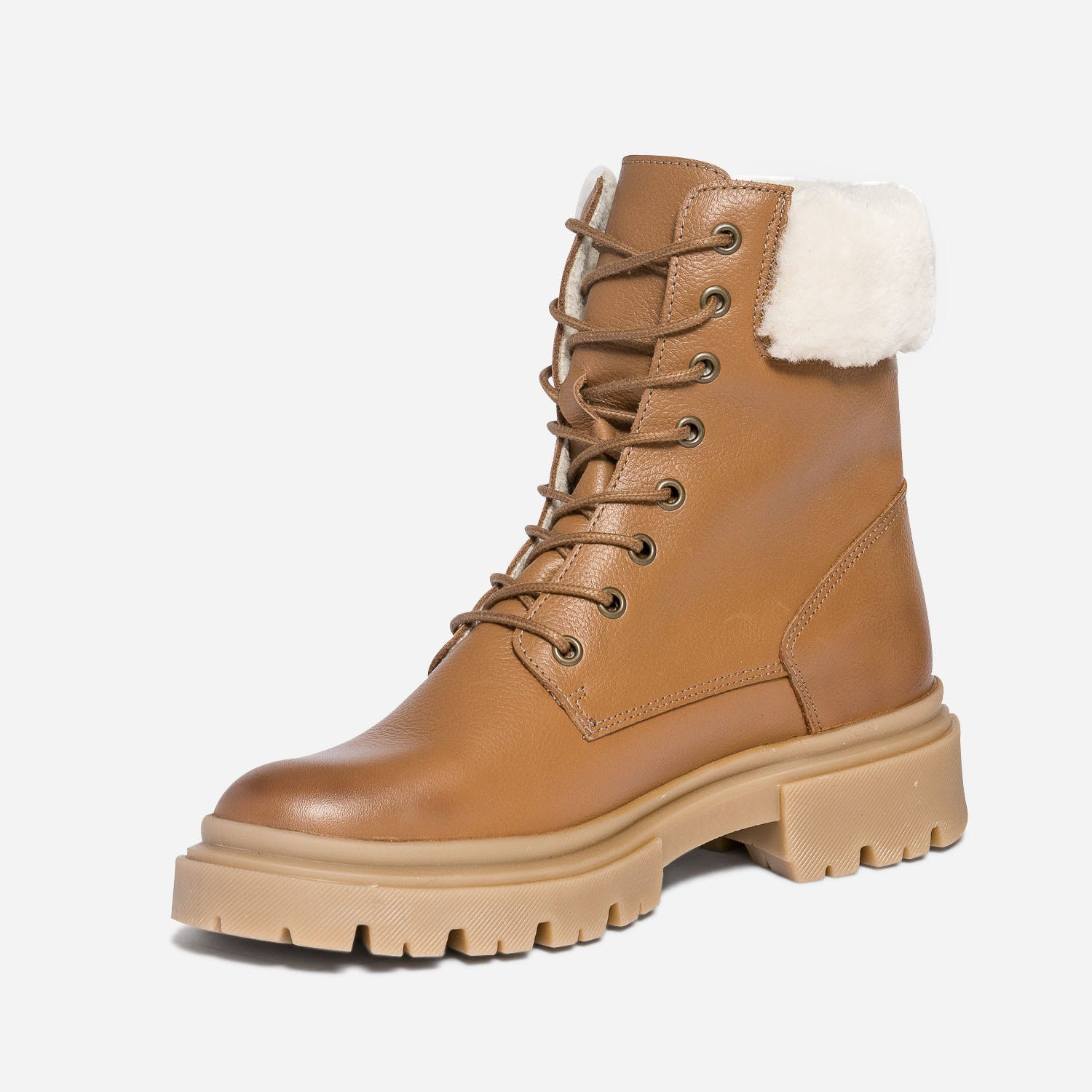 Bottine TEXTO camel éco-conçue en cuir fourré