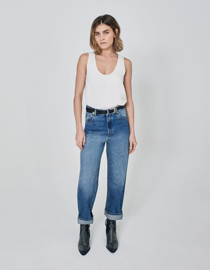 Top sans manches en crêpe surpiqûres argent femme