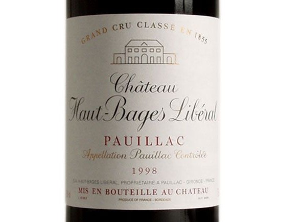 Château Haut-Bages Liberal Rouge 1998, Cinquième Cru Classé En 1855 Bordeaux Pauillac