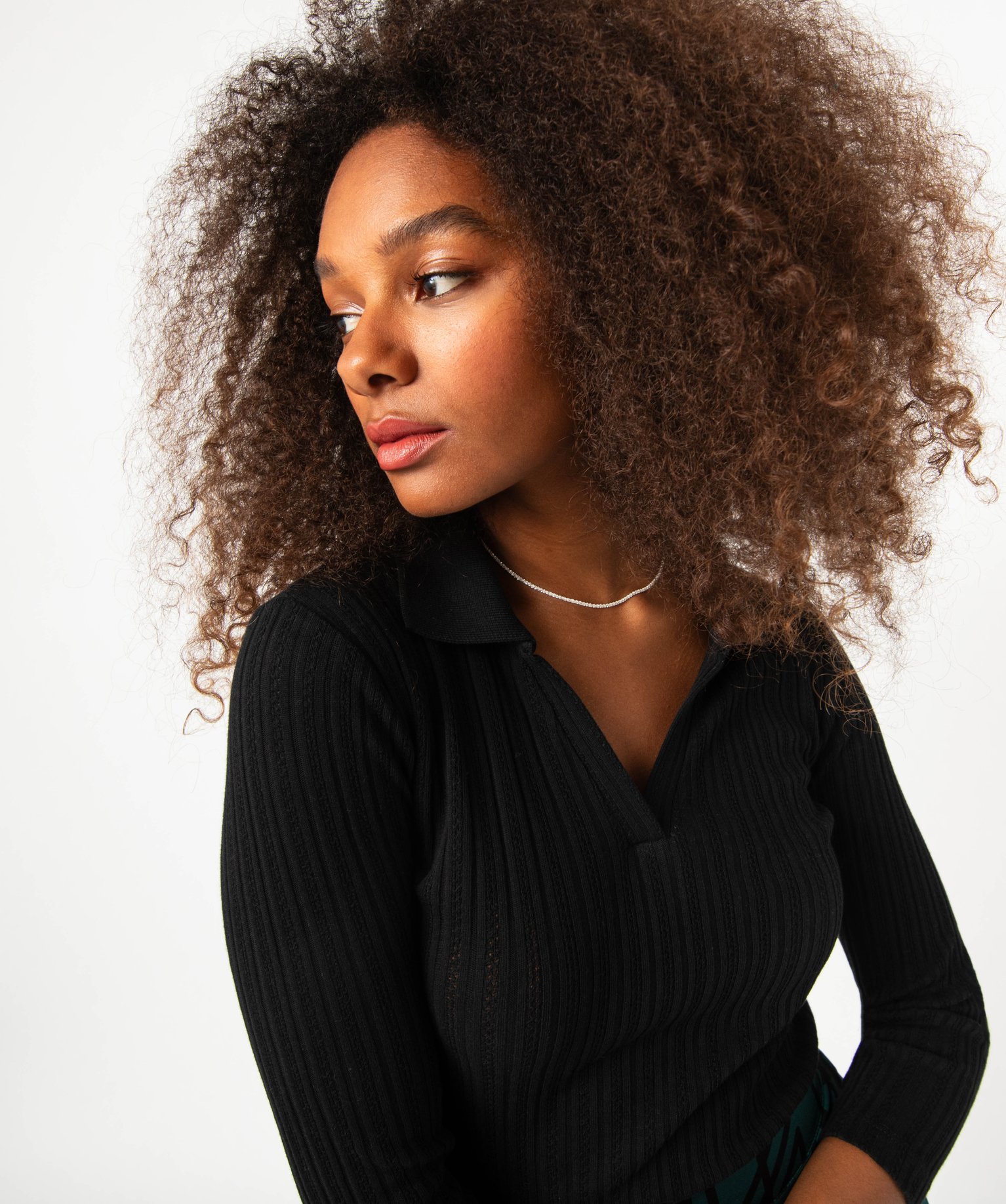 Tee-shirt à manches longues avec col polo femme noir | GEMO