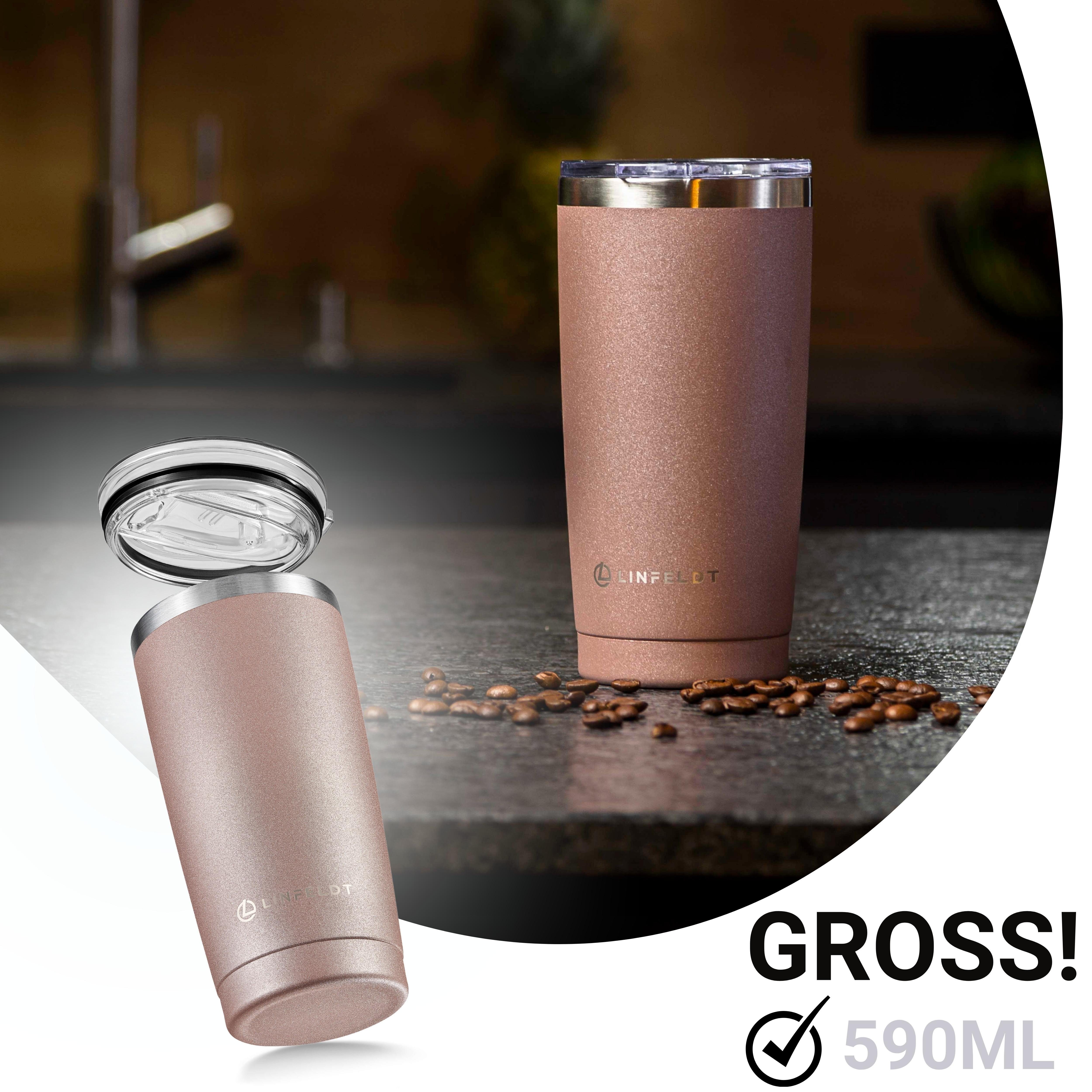 LINFELDT Thermobecher 590ml Tumbler mit Deckel aus Kunststoff & Gummidichtung, Doppelwand Isoliert