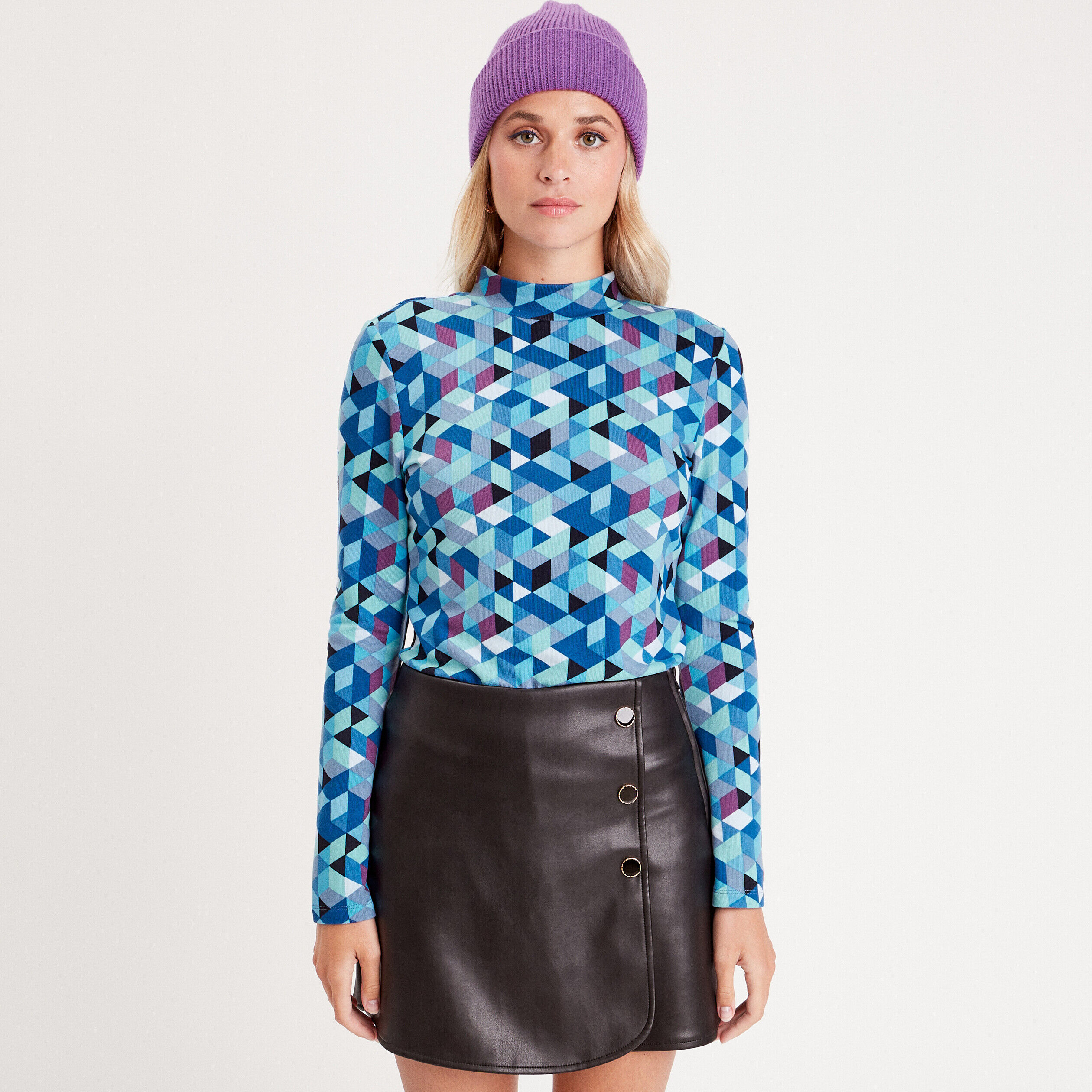 T-shirt col montant bleu femme | Cache Cache