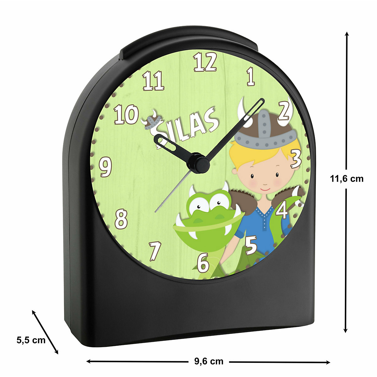 Kinder Funkwecker personalisiert mit Namen Wikinger Atom-/Funkuhr, 12-Stunden-Anzeigeformat, Schlummerfunktion, Nachtlicht, Geräuschlos/Ohne Ticken