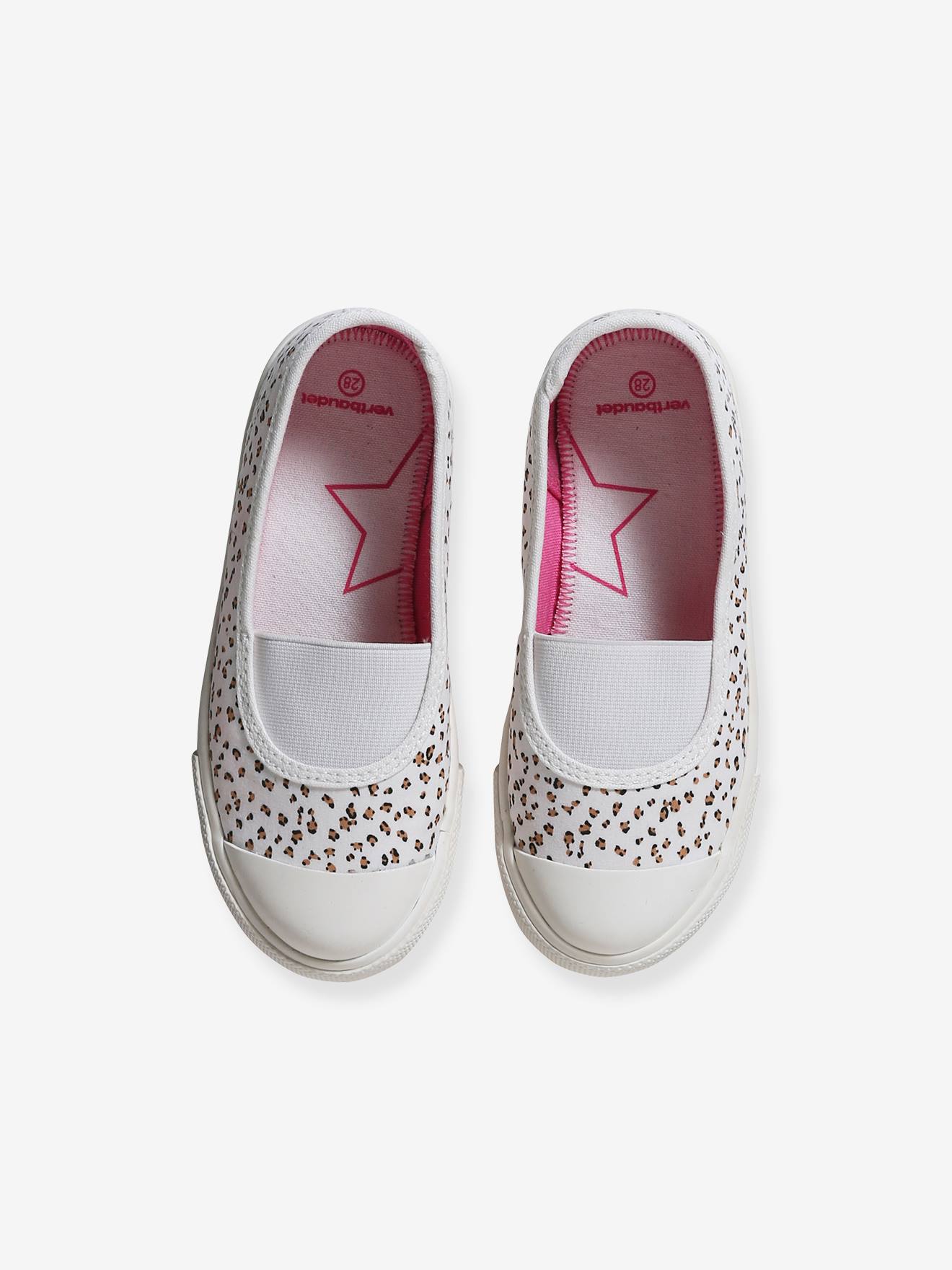 Vertbaudet Mädchen Sneakers mit Gummizug und Anziehtrick - weiß/beige leoprint