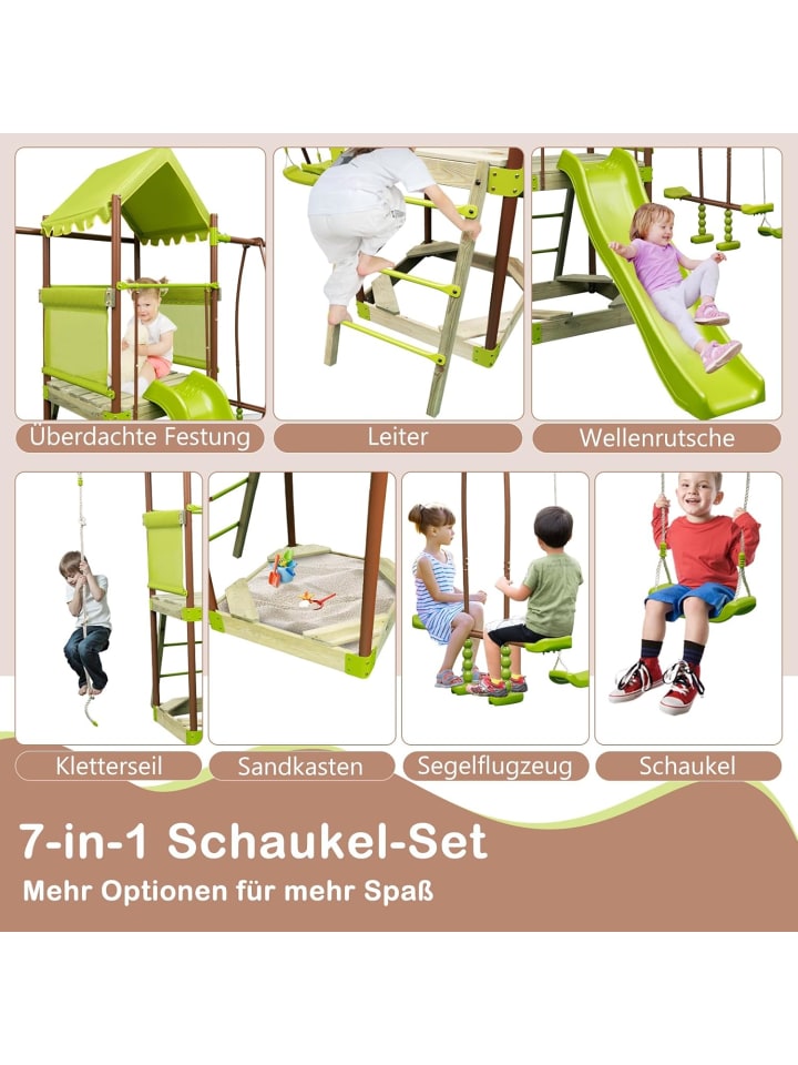 COSTWAY 7-in-1 Kinderschaukel-Set 3-7 Jahre in Grün günstig kaufen onesize