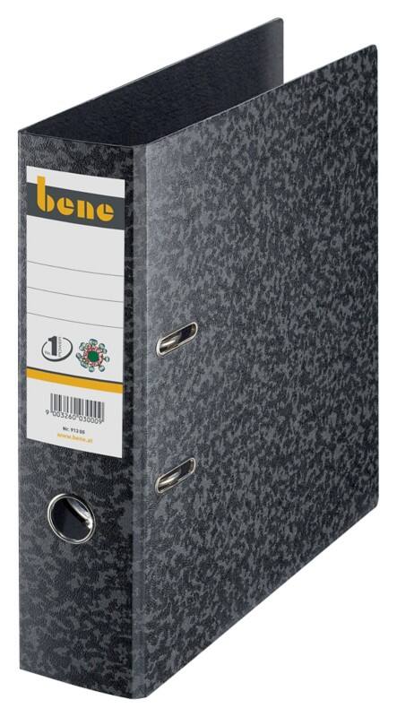 Bene No.1 Power Ordner DIN A4 80 mm Schwarz 2 Ringe 91300 Pappkarton Wolkenmarmor Hochformat