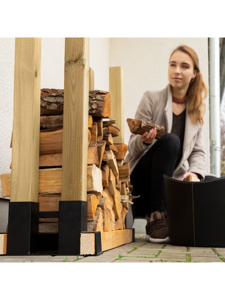 relaxdays 2x Holzstapelhilfe in Schwarz günstig kaufen onesize