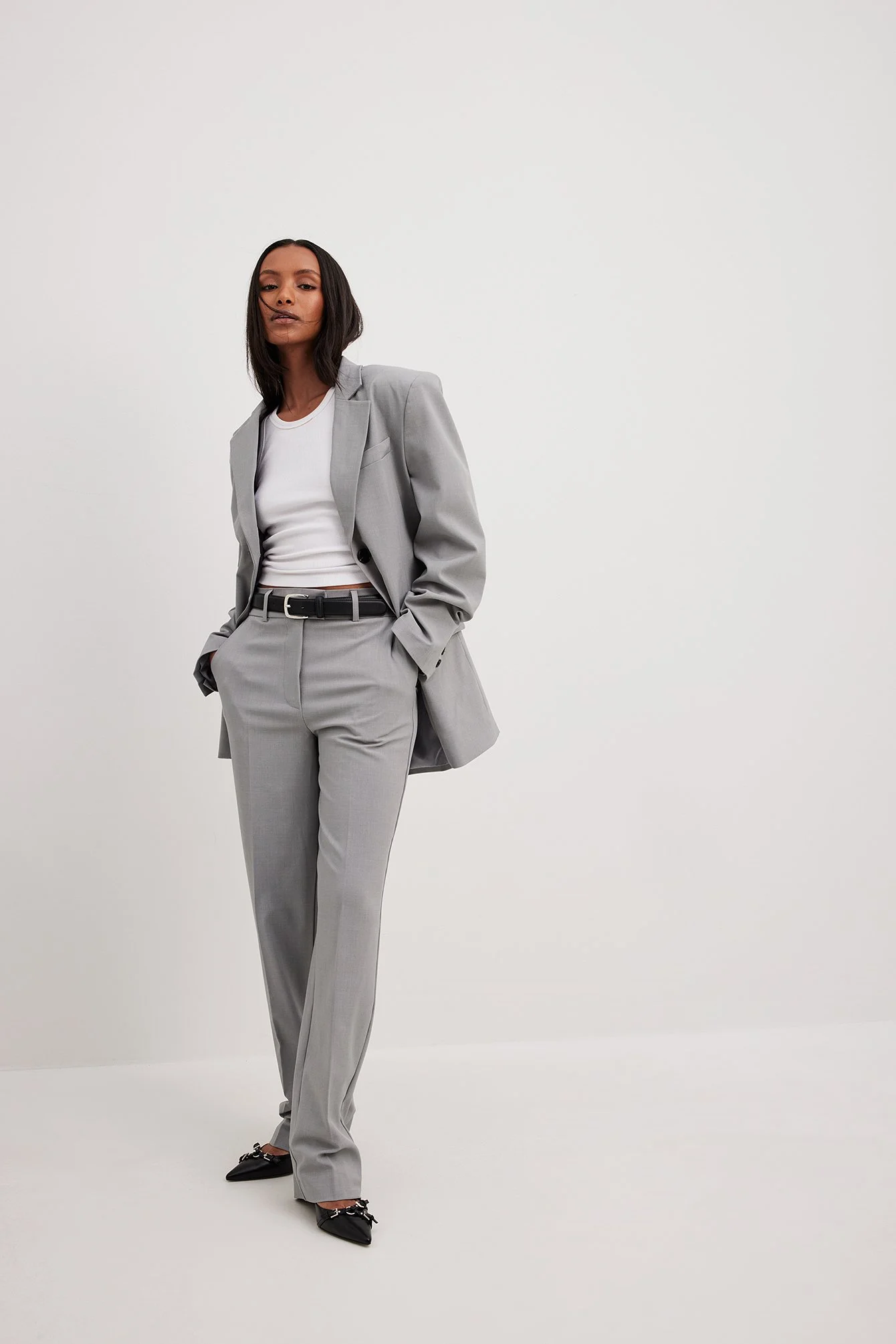 Melange-Blazer in Oversize mit drei Knöpfen