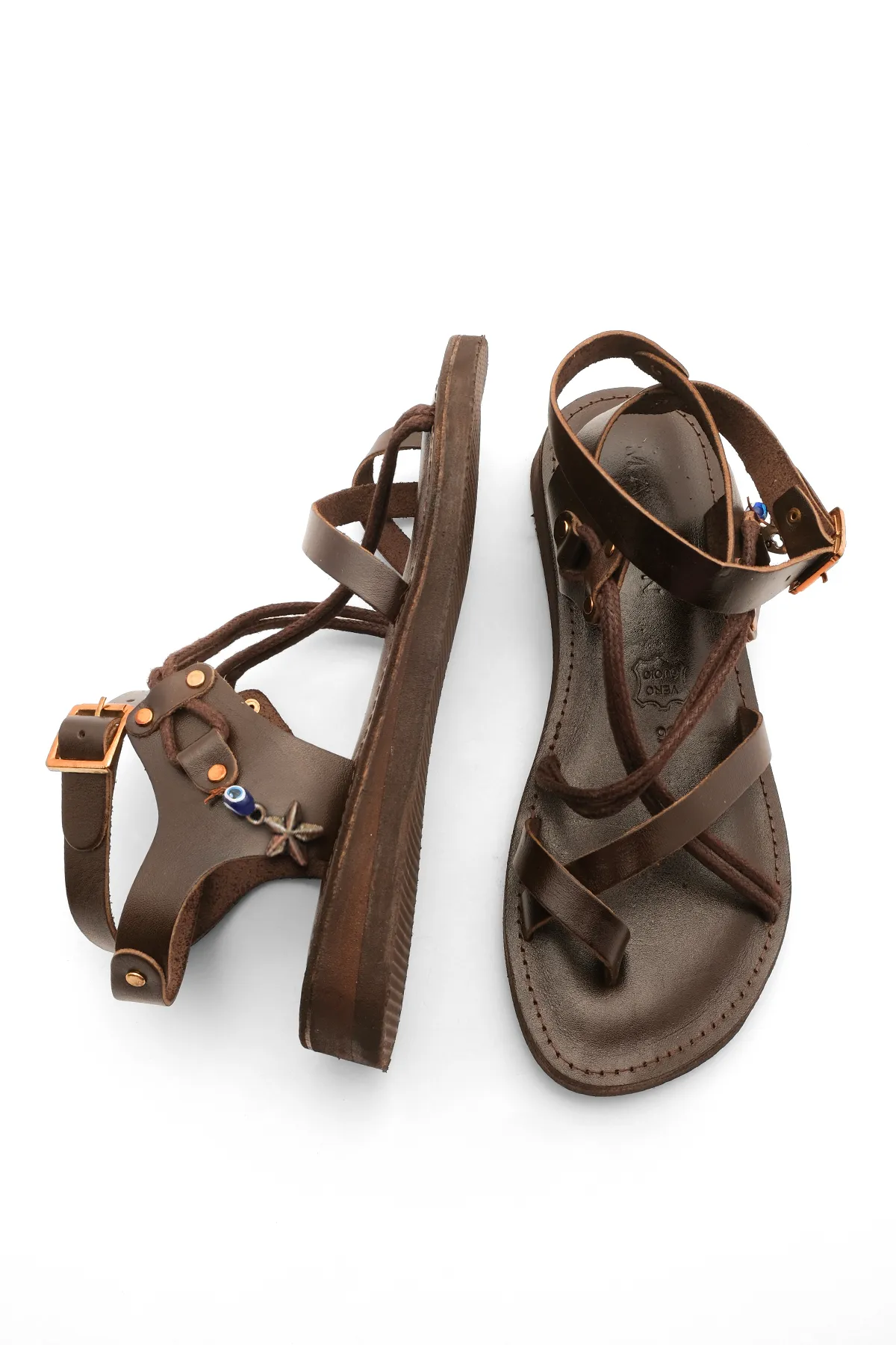 Marjin  Damen Echtleder Accessoire Eva Sohle Flip Flop Kreuz Seil Detaillierte Täglichen Sandalen Rivade Braun
