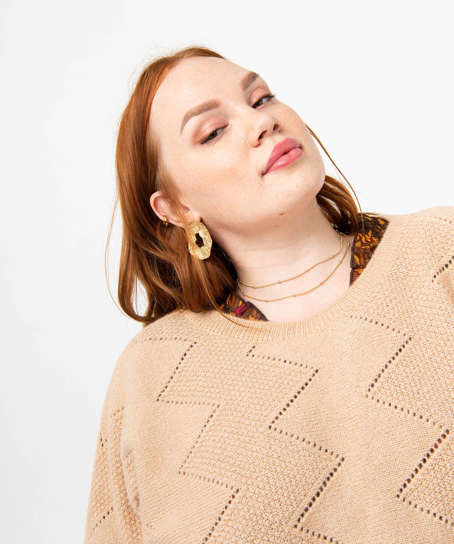 Pull pailleté à motifs zigzag et manches chauve-souris fem... ecru | GEMO