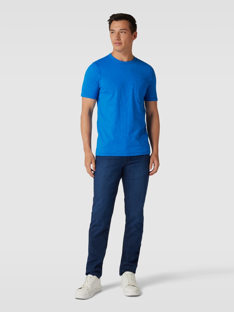 T-Shirt in melierter Optik mit Brusttasche in royalblau