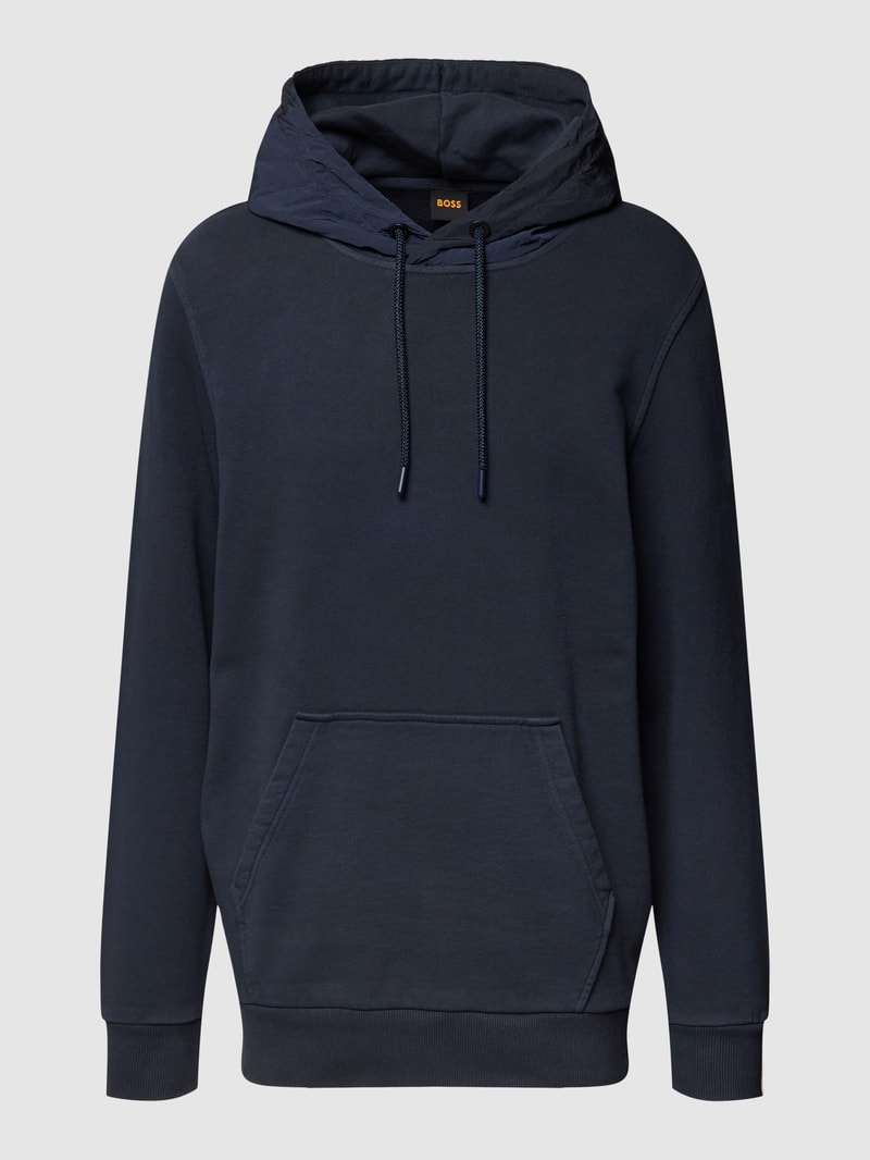 Hoodie mit Label-Stitching Modell 'Welonhood' in marineblau meliert