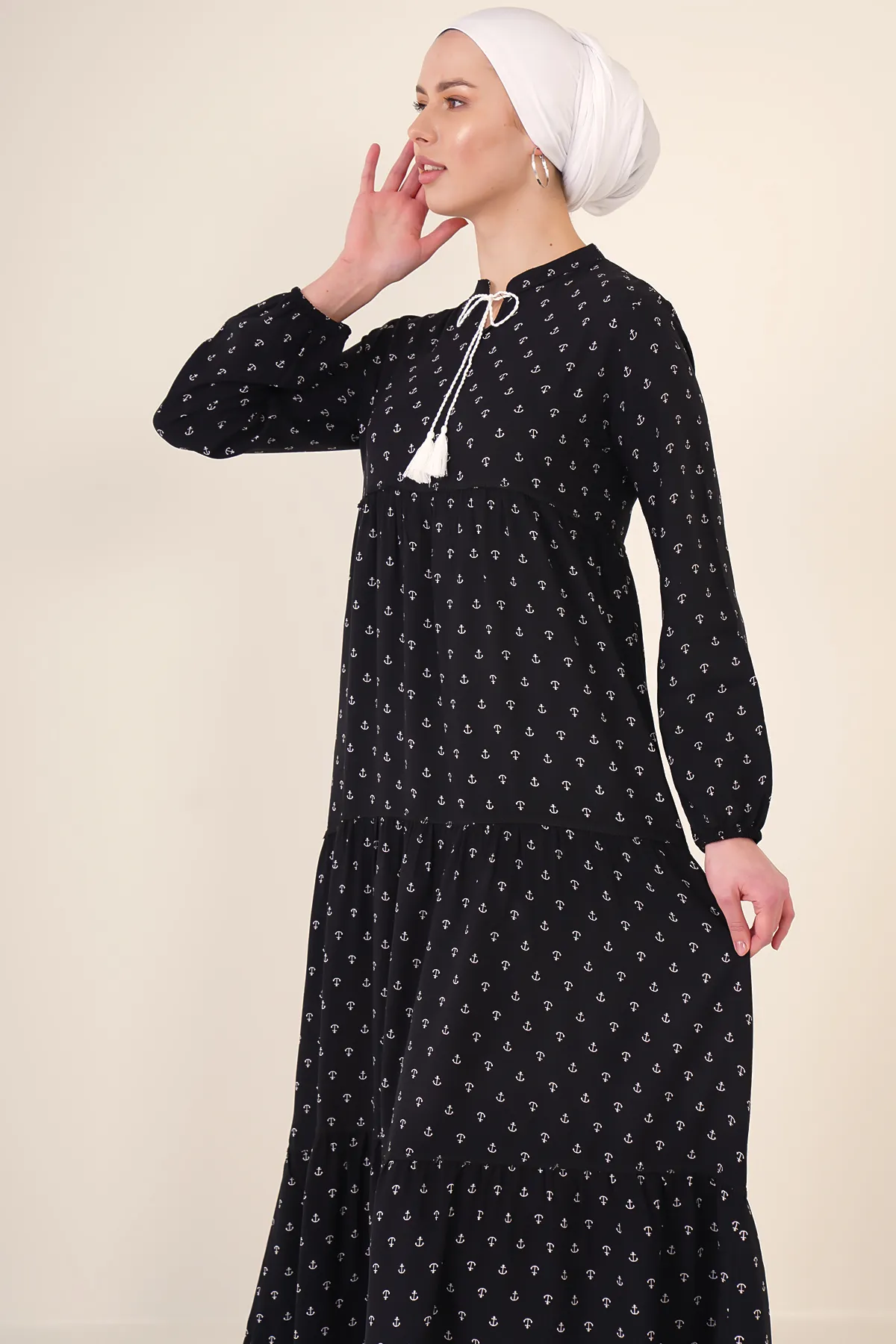 Bigdart  1627 Hijab-Kleid mit Kragen und Schnürung – Schwarz