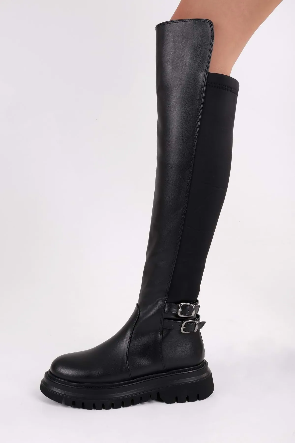 Shoeberry  Schwarze Jaffa-Stiefel mit dicken Sohlen für Damen