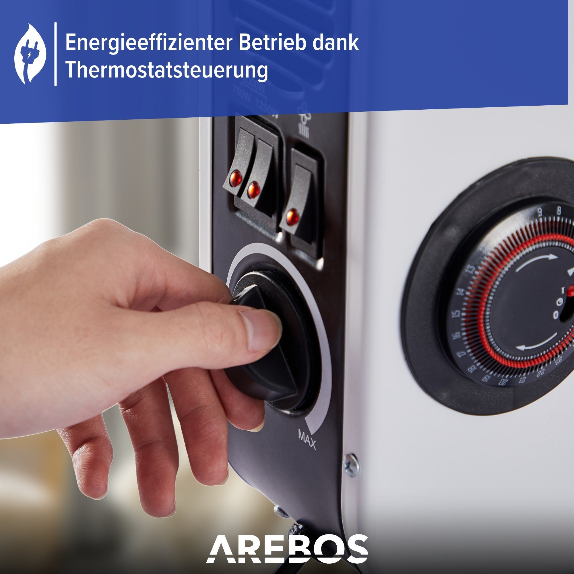 Arebos Konvektor Elektroheizung mit 3 Heizstufen, leise Heizung, schwarz oder weiss
