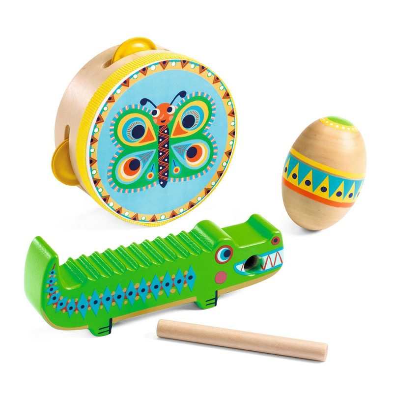 Set de percussions : tambourin, maracas et guiro Animambo Djeco
