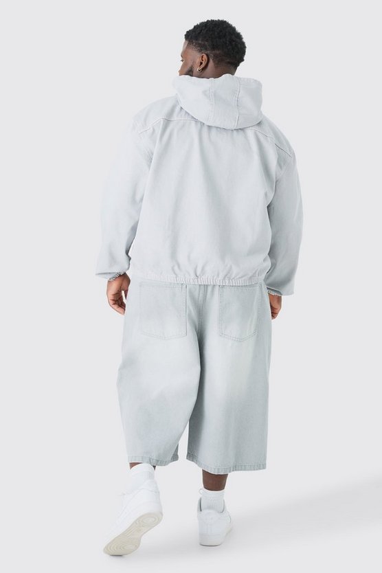 Plus lange Jeansshorts in grauer Waschung