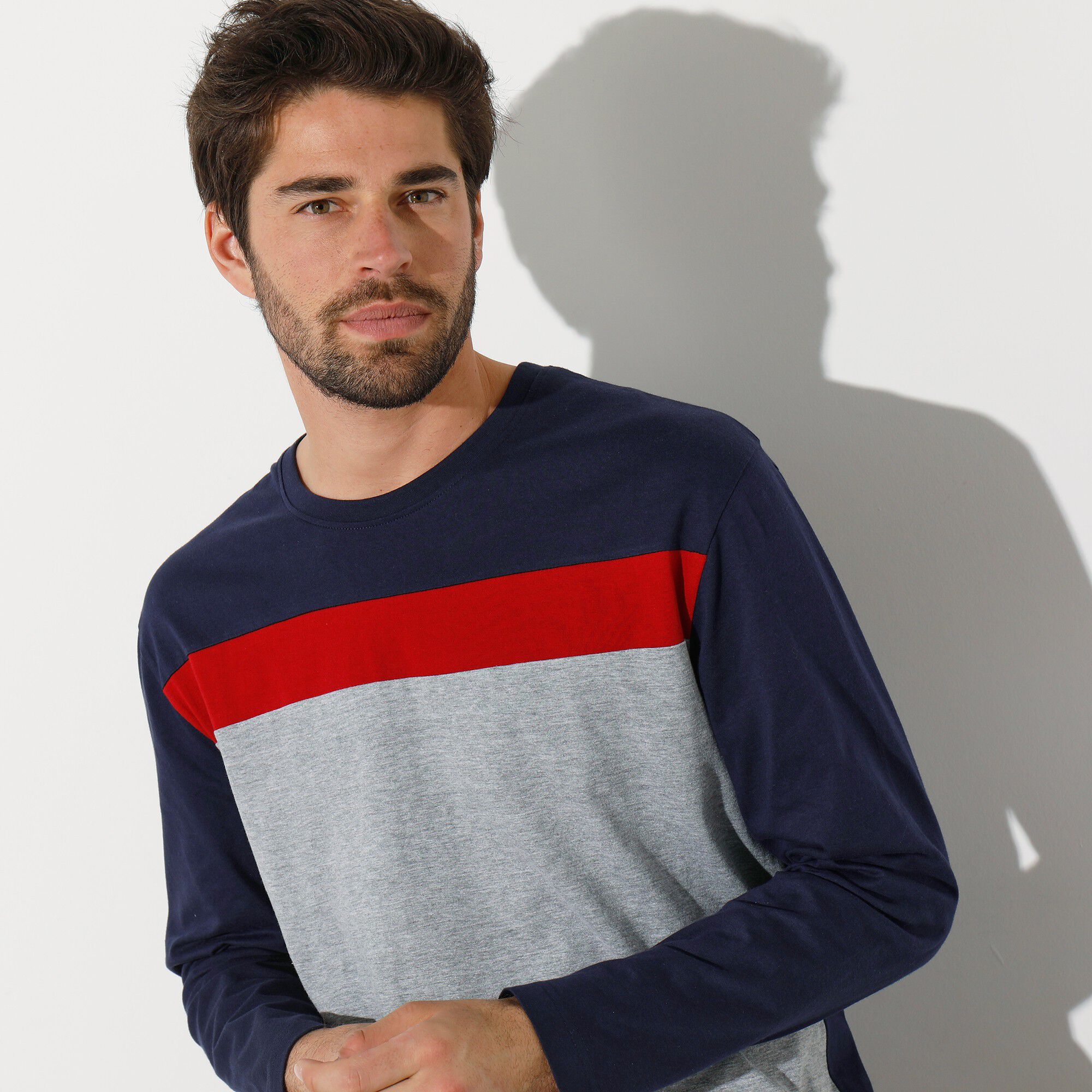 Tee-shirt pyjama tricolore manches longues