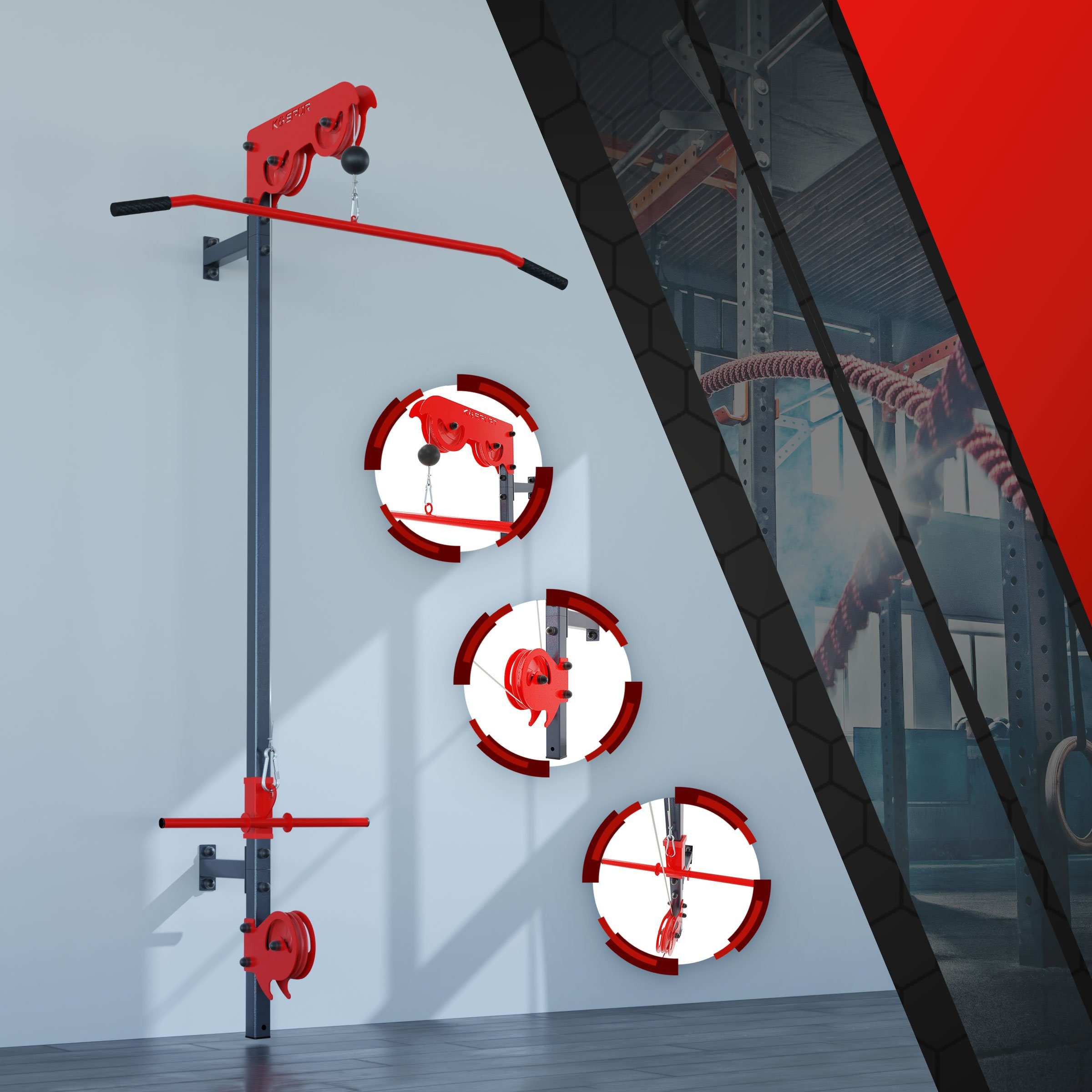 K-SPORT Kraftstation Oberer & unterer Kabelzug zur Wandmontage, (Fitness-Seilzug für effektiven Muskelaufbau, Kabelzugstation zum Trainieren Aller Muskeln), Made in EU!
