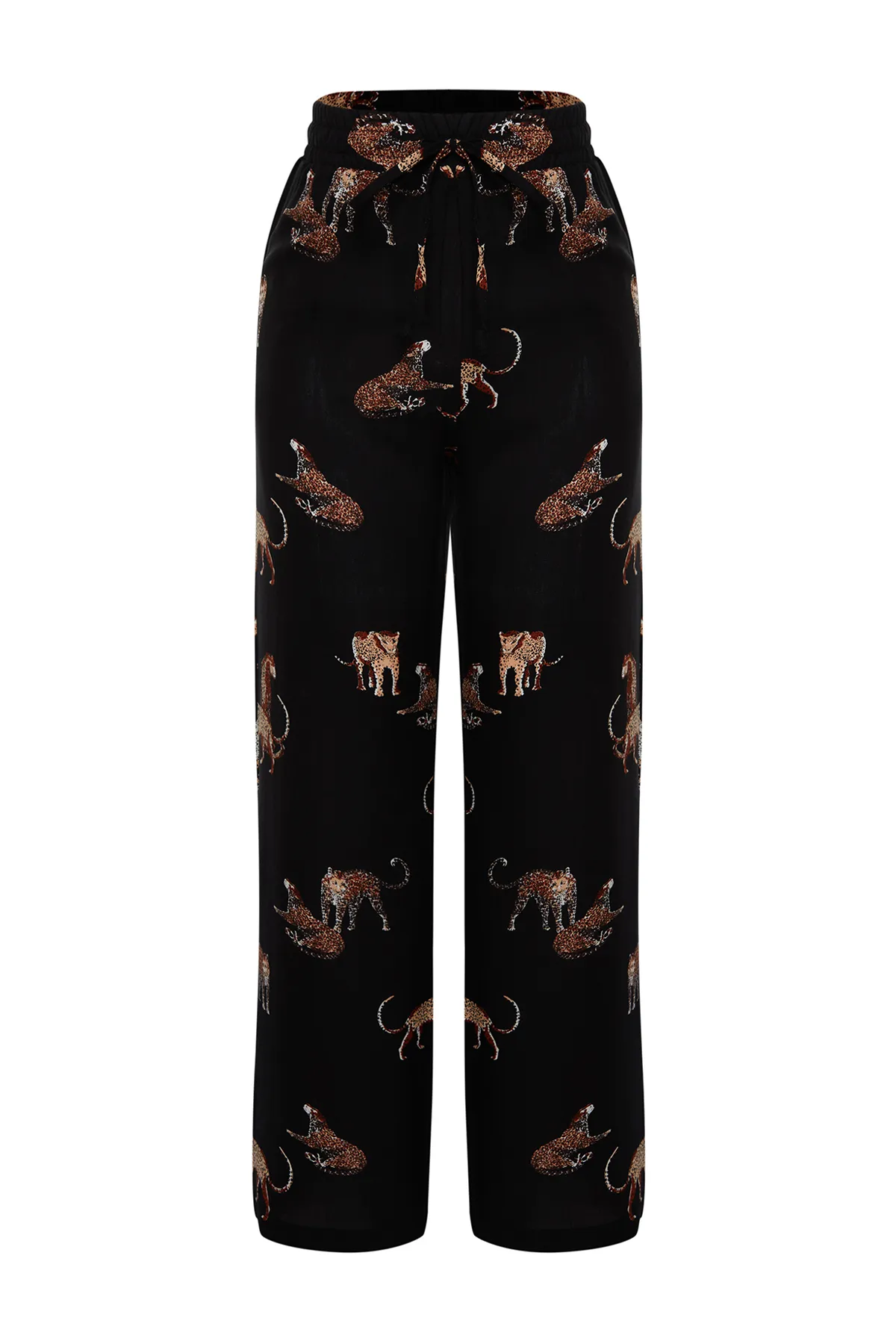 Trendyol Collection  Schwarze Pyjamahose aus Viskosegewebe mit Tiermuster THMSS24PJ00031