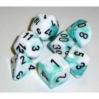 White-Teal w-black 7-Würfelset (Gemini)