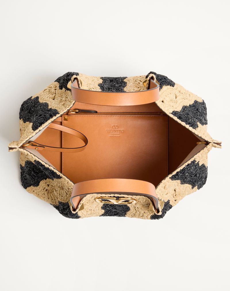 Valentino Garavani Medium Raffia Shopping Bag med Bølgemønster