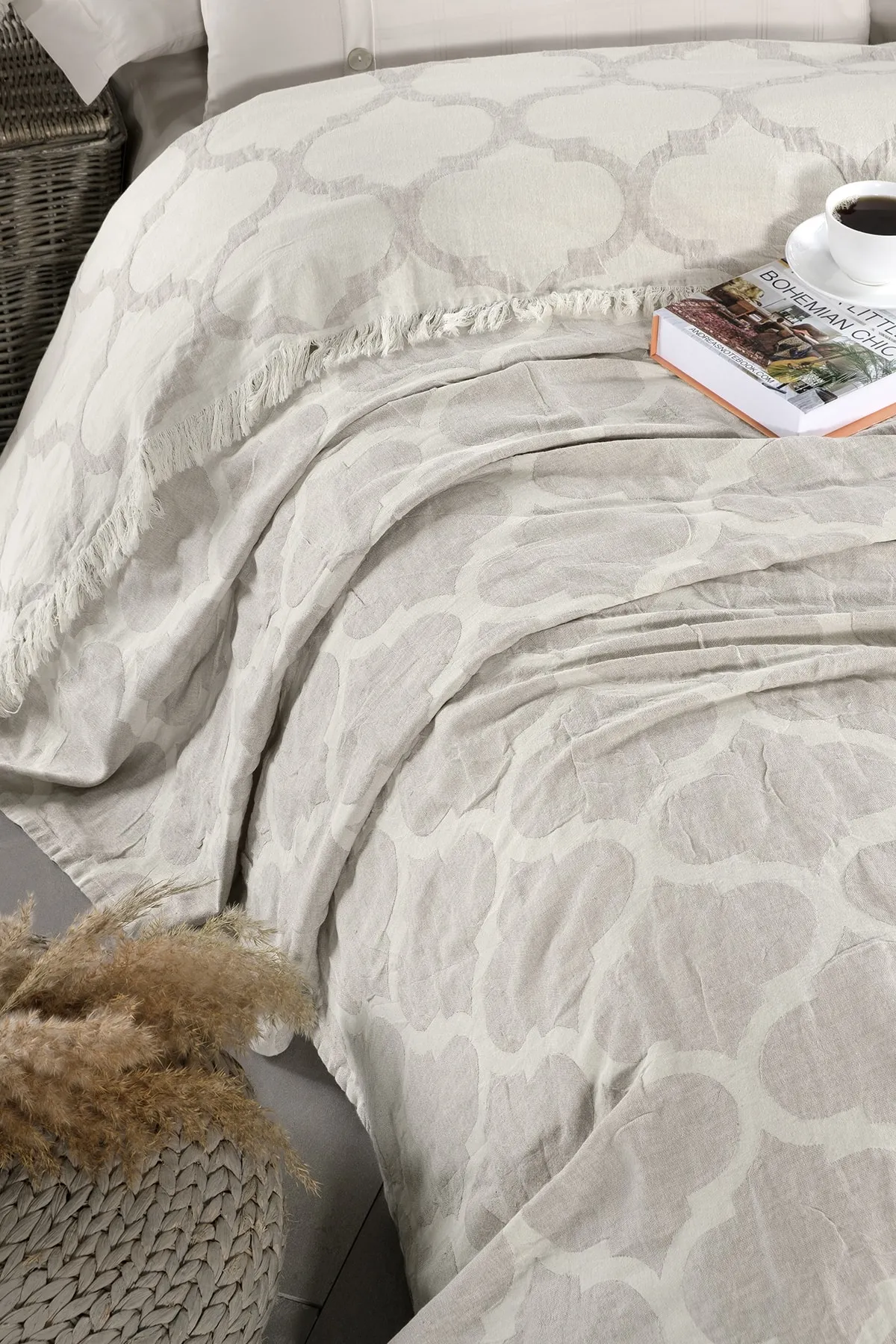 Miespiga  Doppelseitige Piqué-Tagesdecke im Damast-Design, Jacquard, Leinen, Baumwolle, gewebt, King-Size-Größe 240 x 260 cm