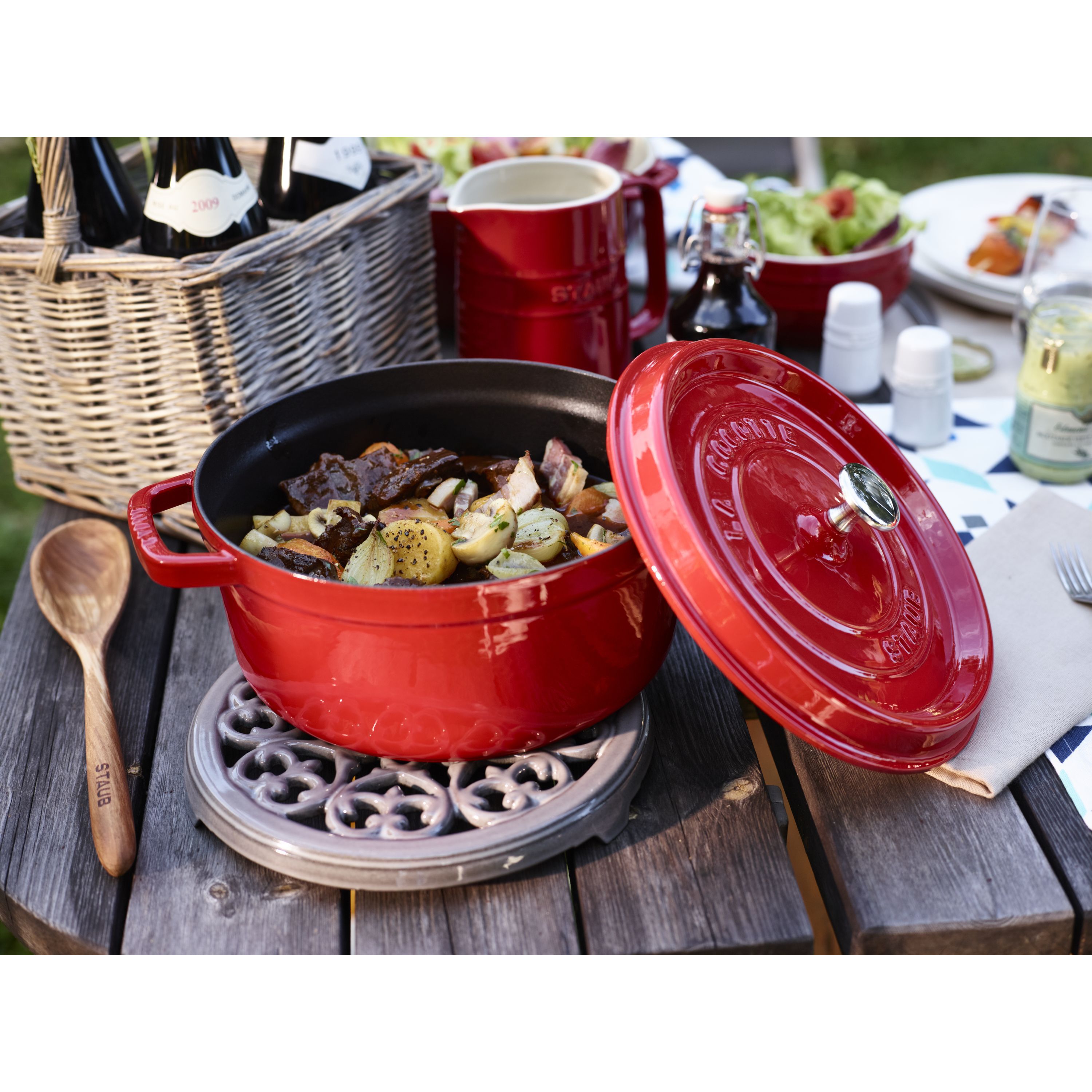 Cocotte 26 cm, rund, Kirsch-Rot, Gusseisen
