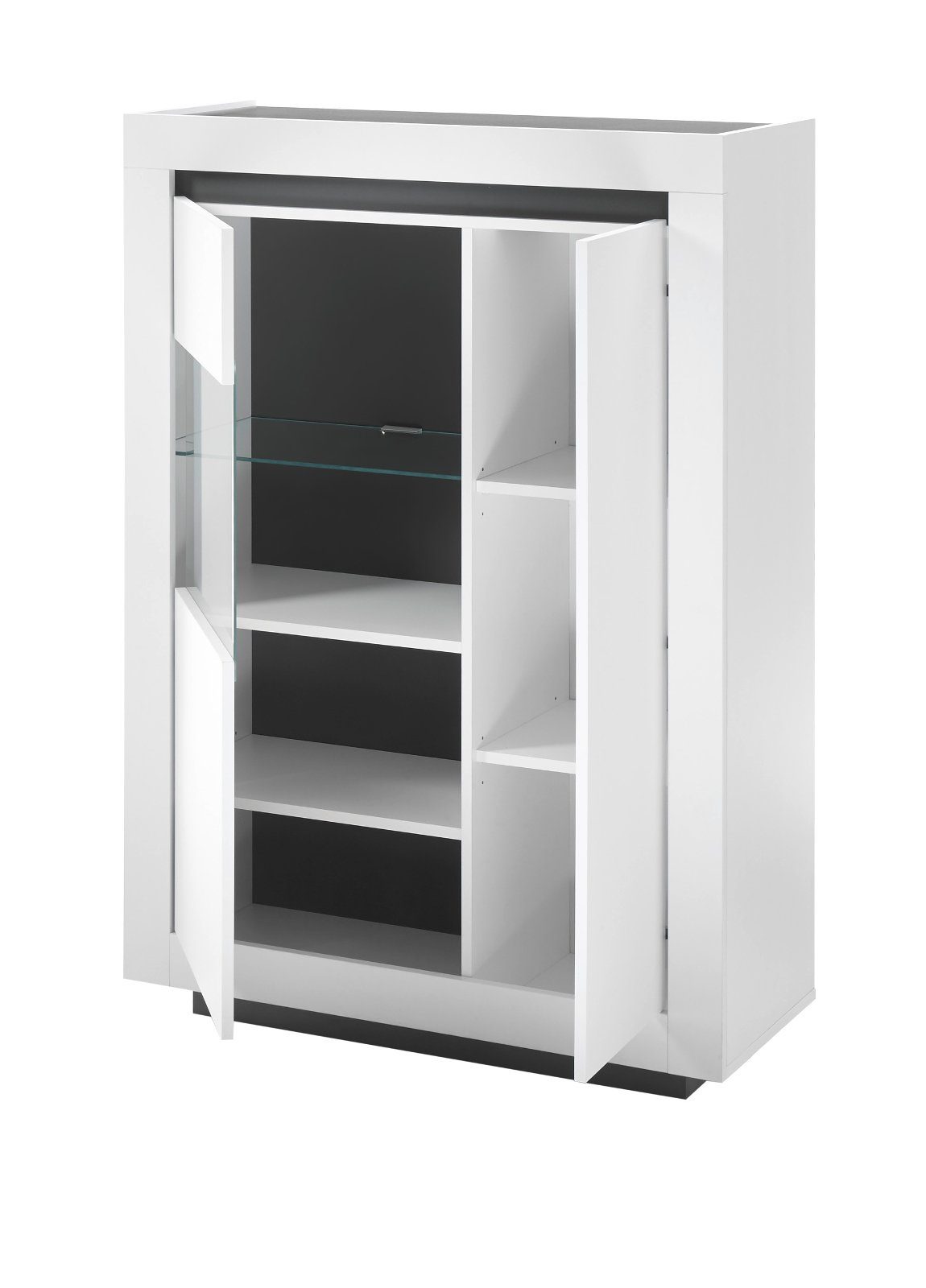 Furn.Design Highboard Rooky (Vitrine in matt weiß mit Anthrazit, 96 x 136 cm), mit viel Stauraum