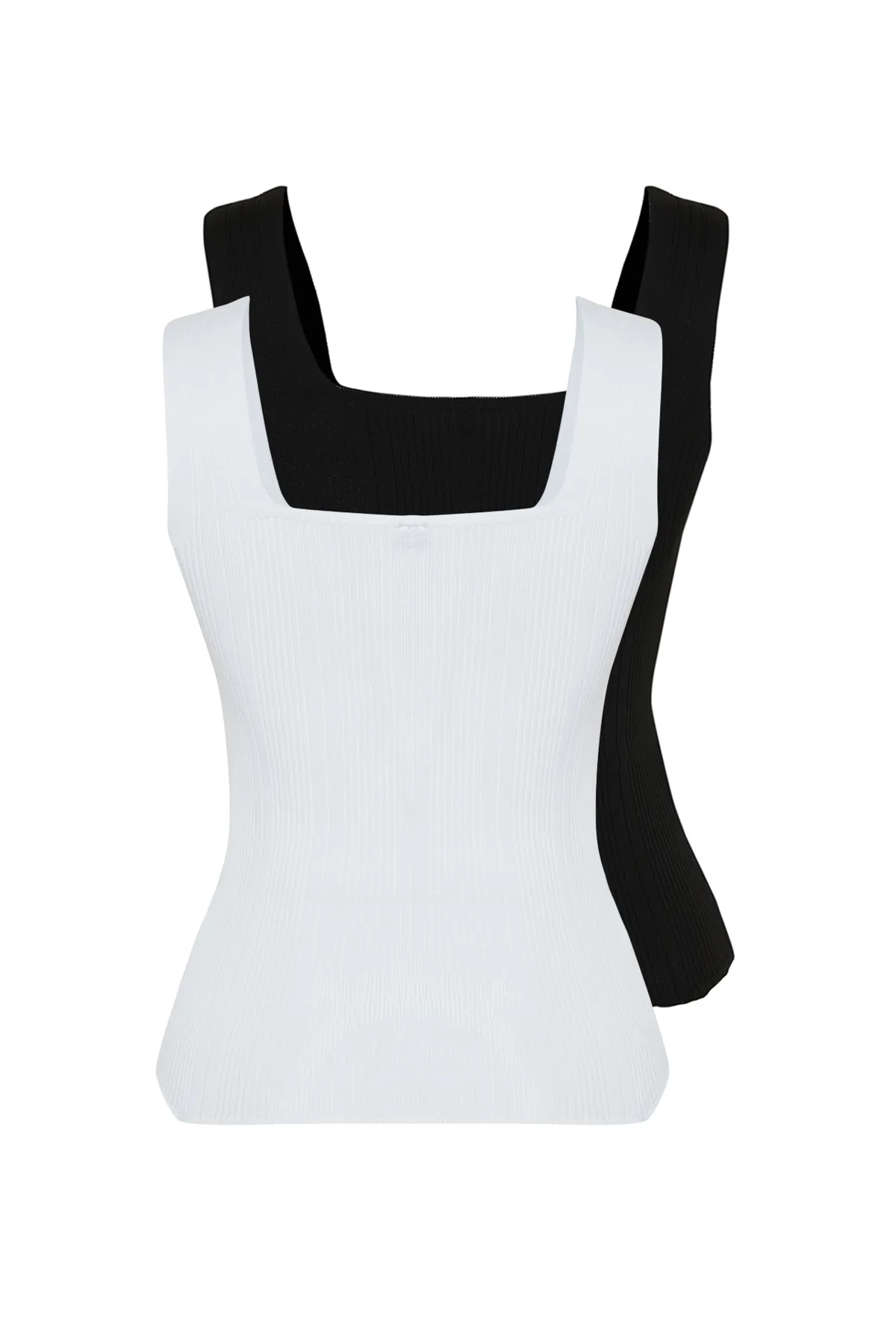 Trendyol Collection  Schwarz-Ecru Basic Doppelpack Top Strickbluse TWOSS24BZ00623