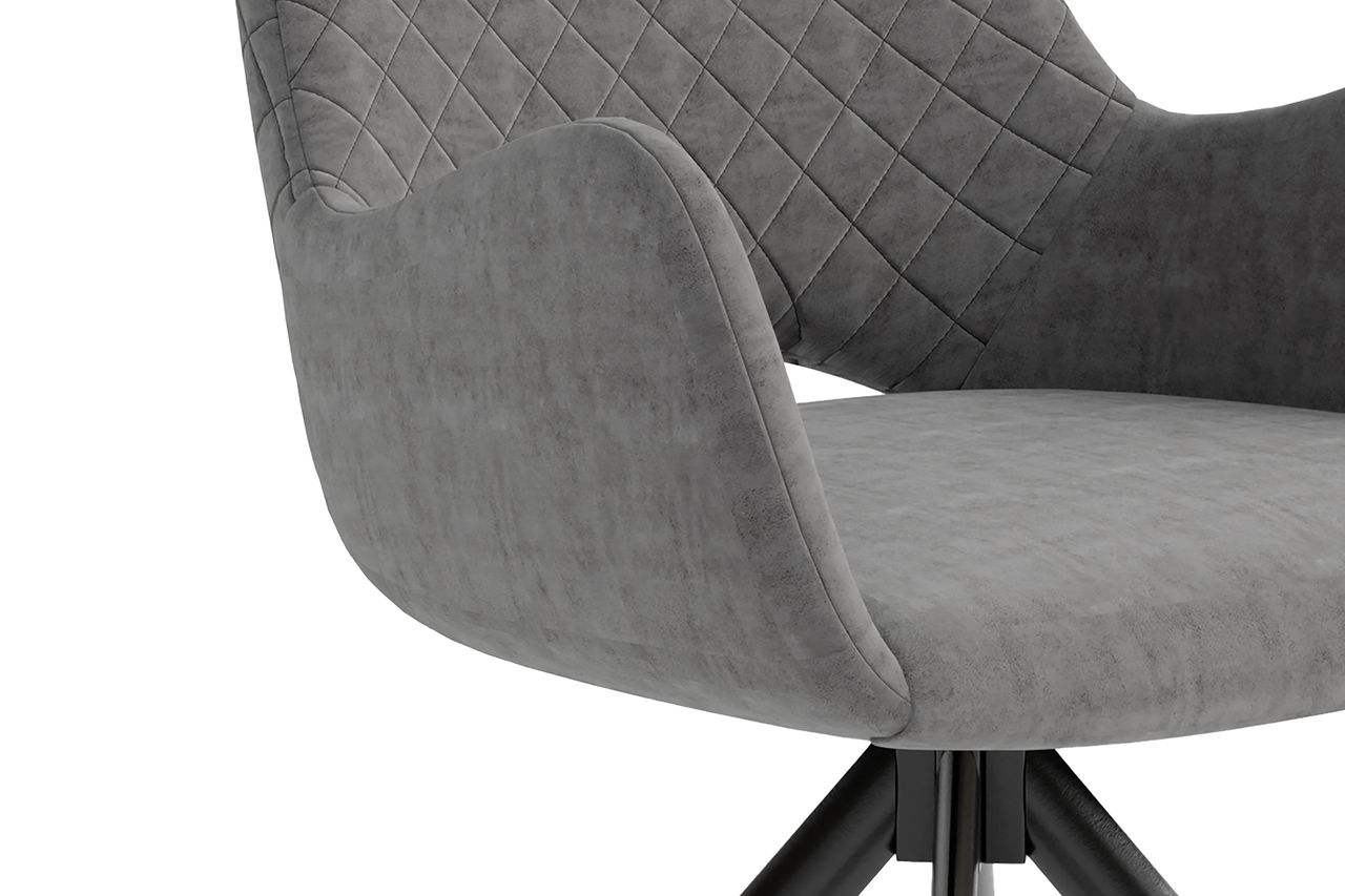 byLiving PORTLAND Stuhl mit Armlehnen, 2er-Set, Metallgestell schwarz pulverbeschichtet, Mikrofaser grau
