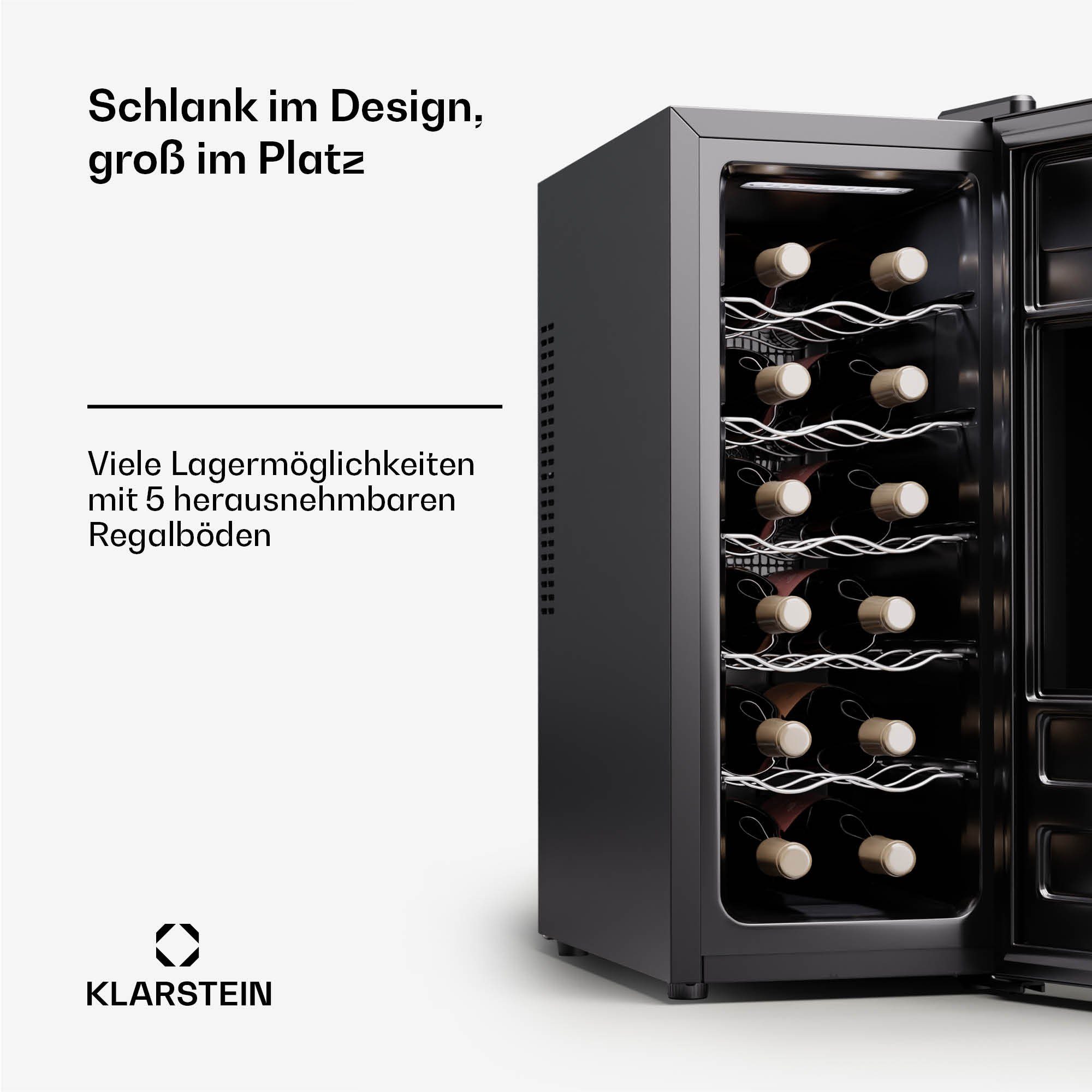 Klarstein Weinkühlschrank Silent Vino 12 Uno Slim, für 12 Standardflaschen á 0,75l,Wein Flaschenkühlschrank Weintemperierschrank Weinschrank Kühlschrank