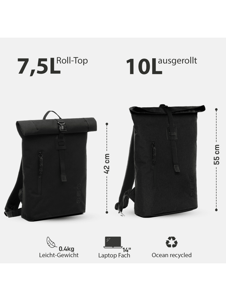 SONS OF ALOHA Rolltop Rucksack RollTop Rucksack Damen klein | extra Laptop-Hülle in schwarz günstig kaufen onesize