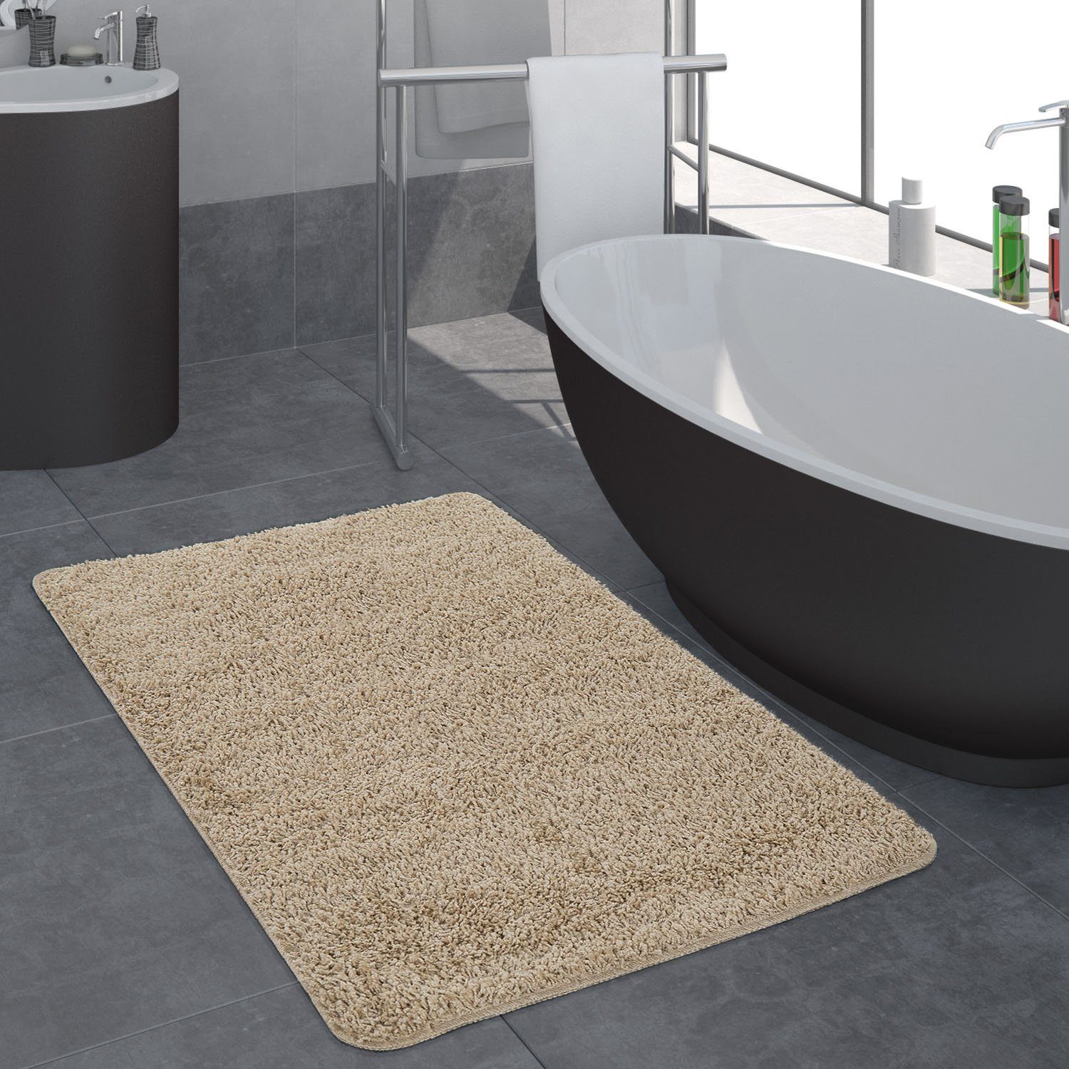 Badematte Sydney 505 Paco Home, Höhe 24 mm, rutschhemmend beschichtet, fußbodenheizungsgeeignet, Polypropylen, rund, Badteppich, Uni Farben, waschbar, rechteckig & rund erhältlich