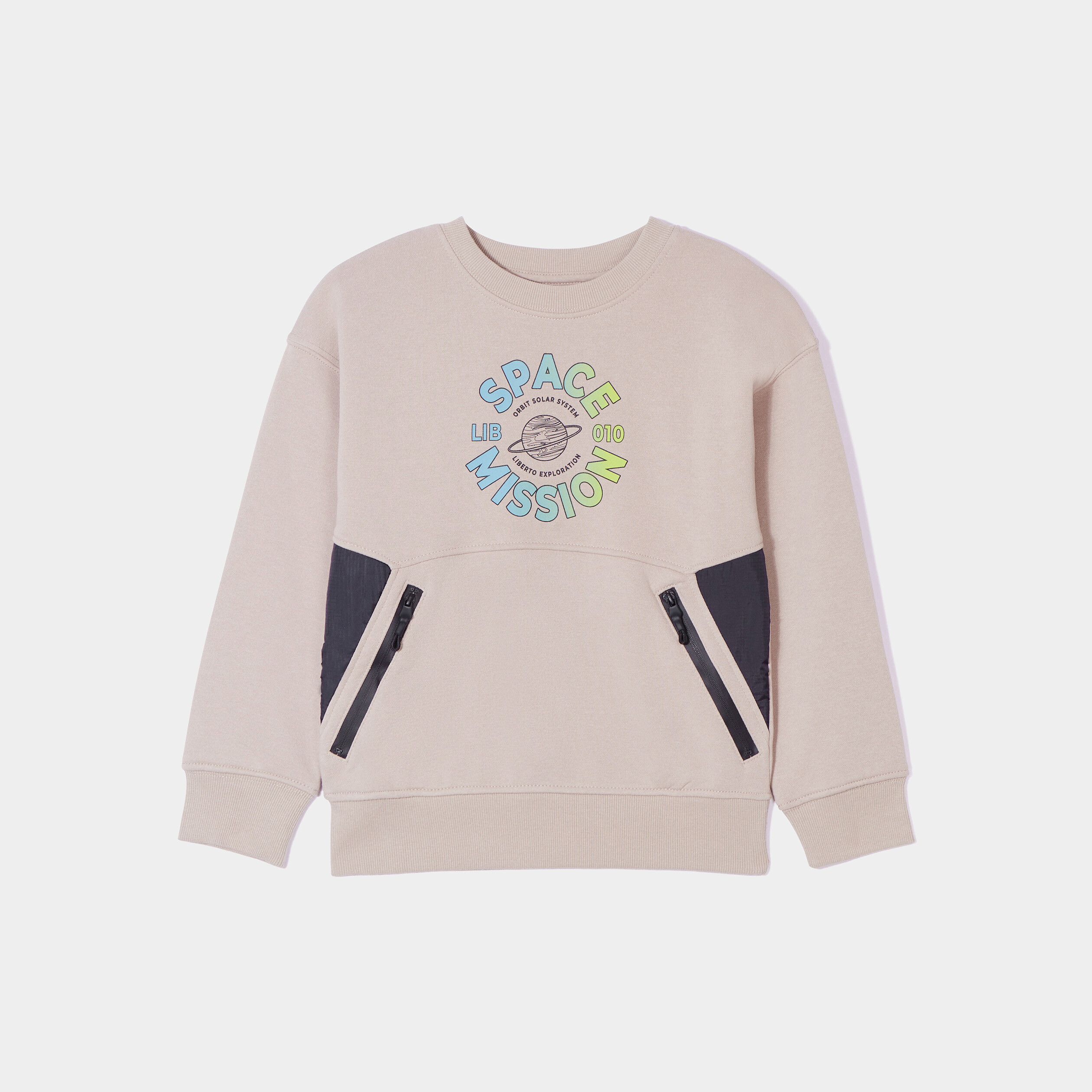 Sweat col rond poches zippées Liberto gris foncé garçon | La Halle