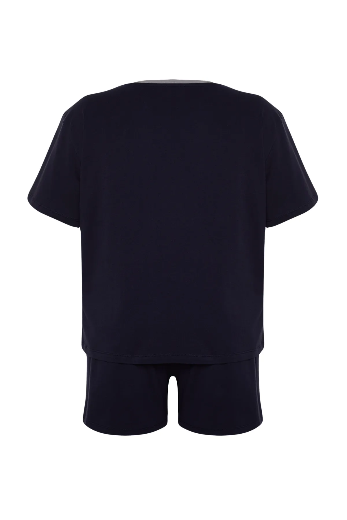 Trendyol Curve  Marineblaues, detailliertes gestricktes Paar-Pyjama-Set mit Stickerei TBBSS24AI00042