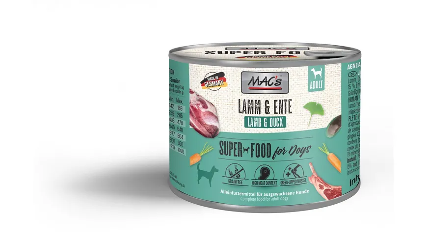 MAC's DOG Hundenassfutter Lamm & Ente 200 g